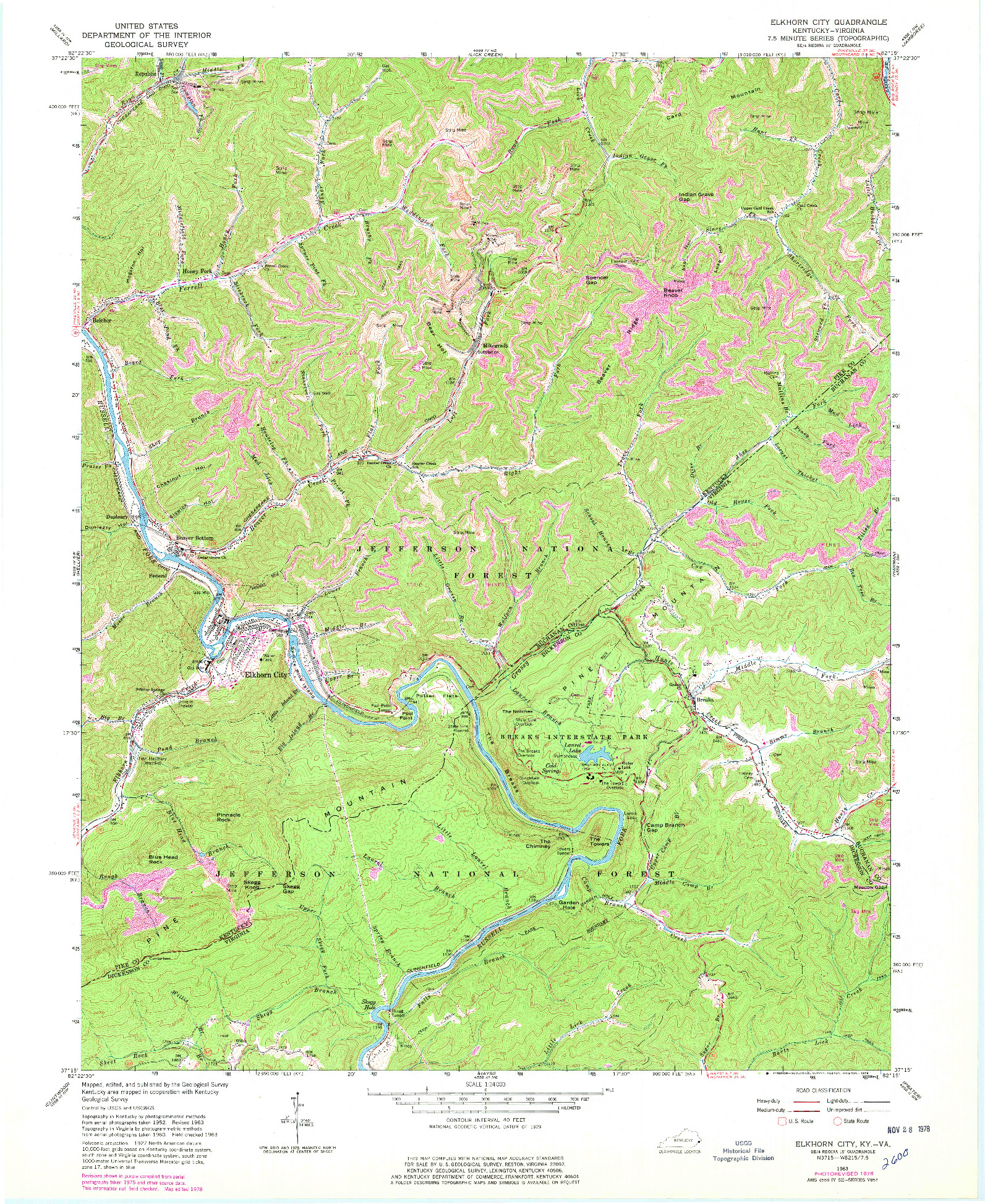 USGS 1:24000-SCALE QUADRANGLE FOR ELKHORN CITY, KY 1963