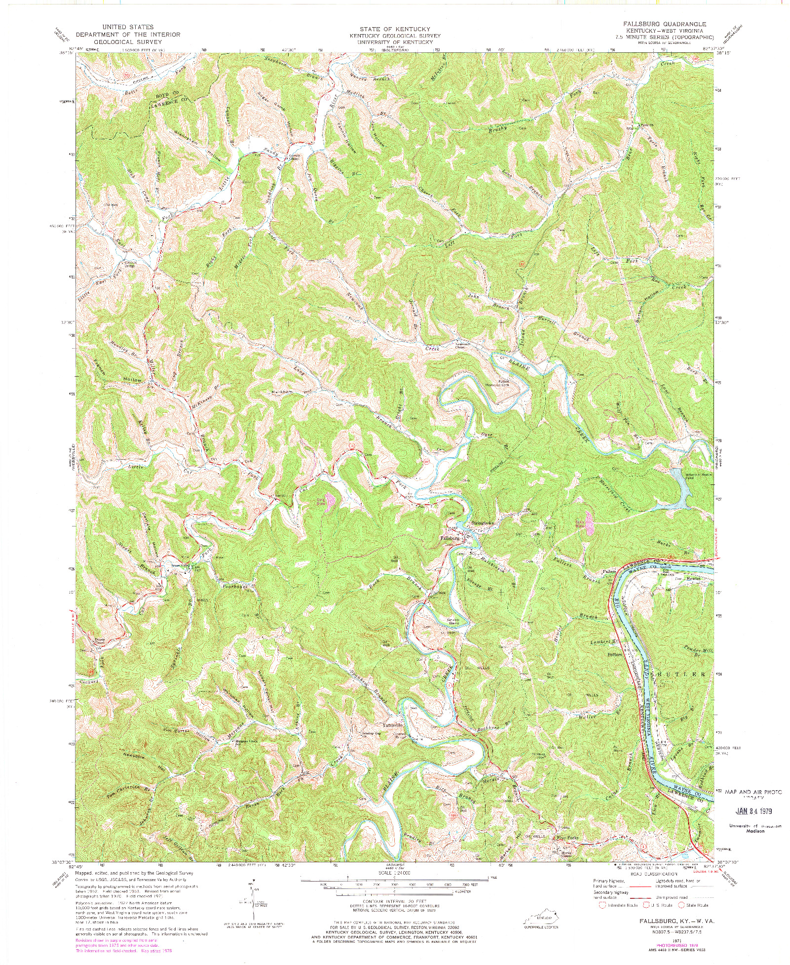 USGS 1:24000-SCALE QUADRANGLE FOR FALLSBURG, KY 1971
