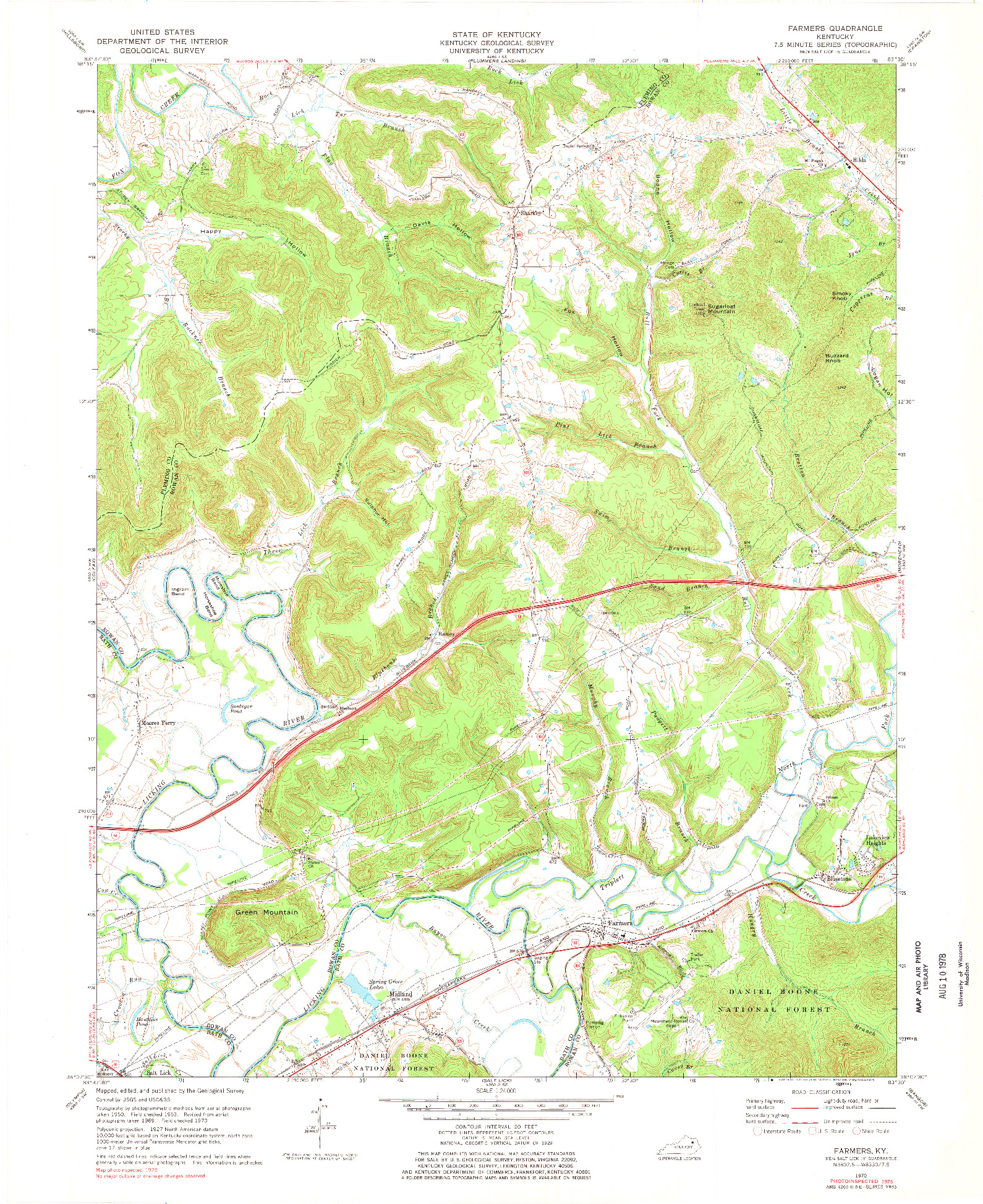 USGS 1:24000-SCALE QUADRANGLE FOR FARMERS, KY 1970