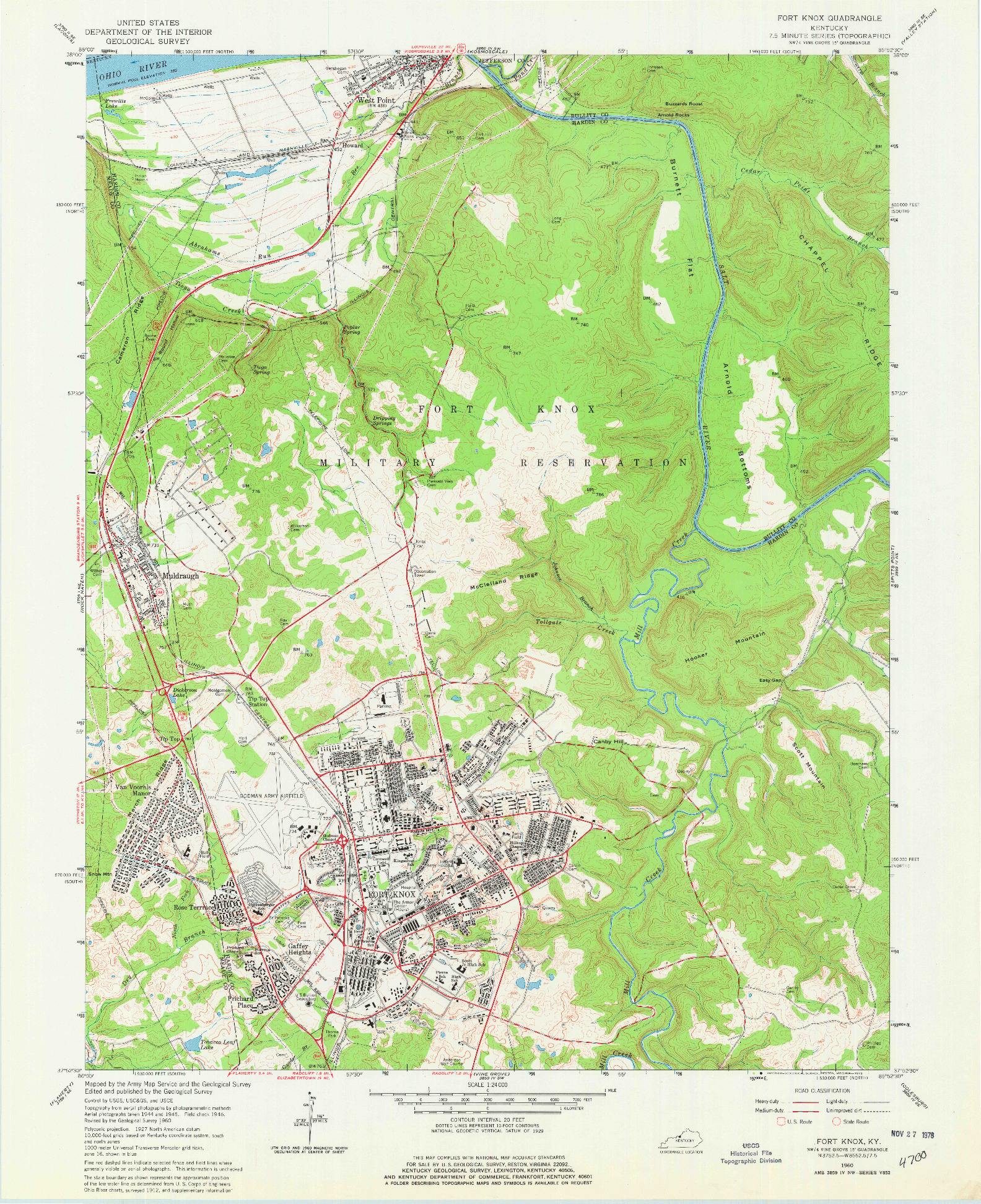 USGS 1:24000-SCALE QUADRANGLE FOR FORT KNOX, KY 1960