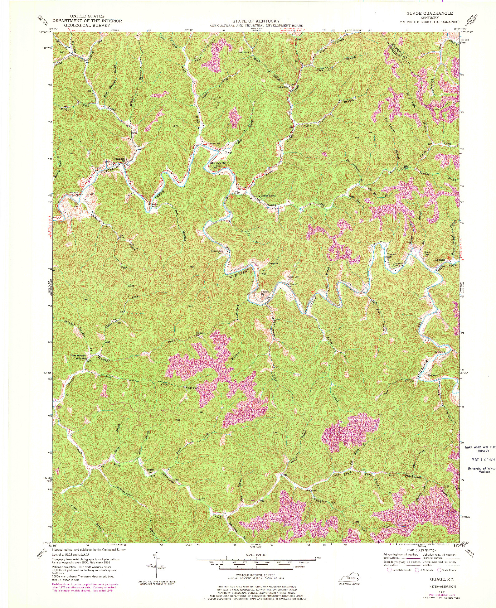 USGS 1:24000-SCALE QUADRANGLE FOR GUAGE, KY 1951