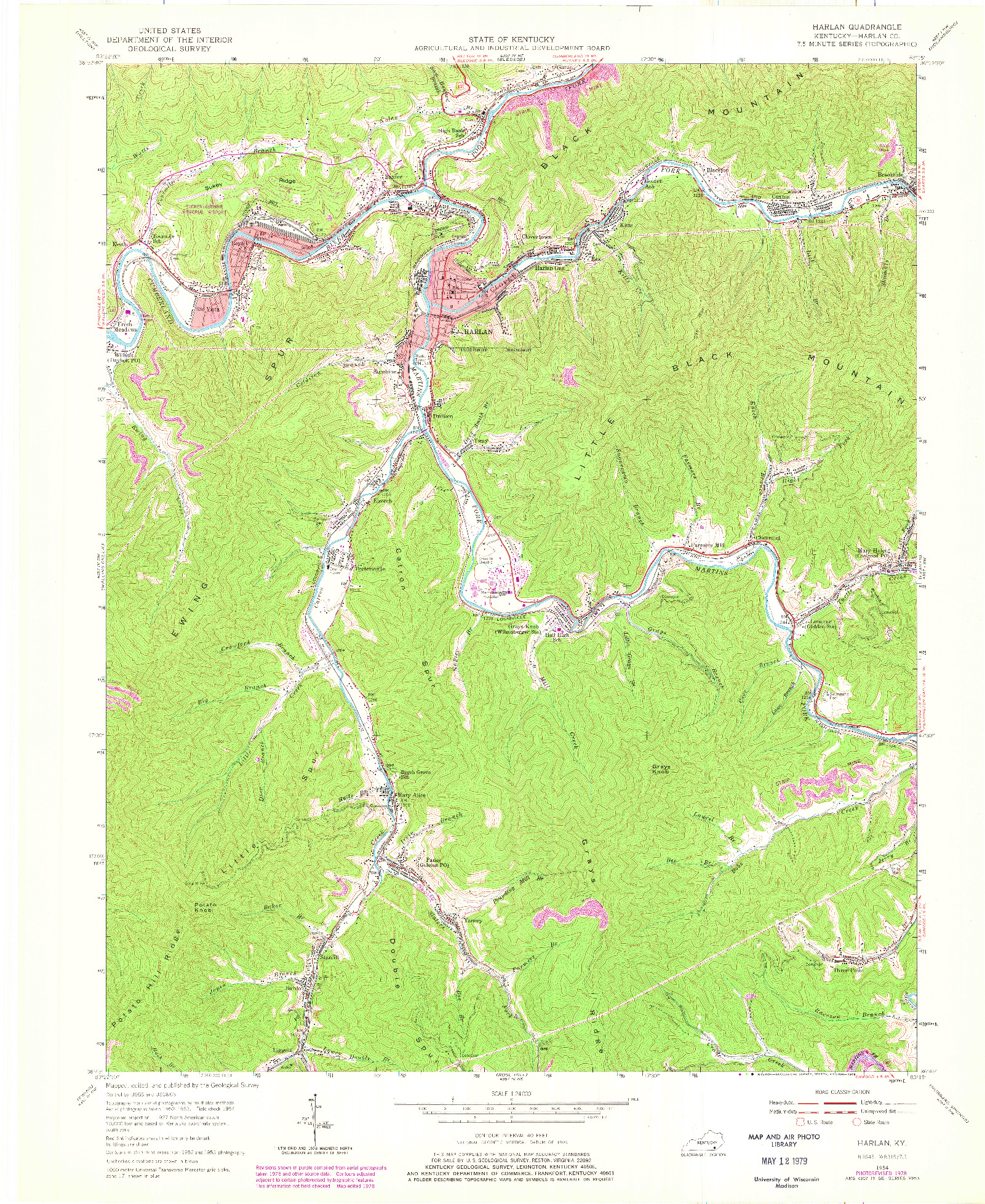 USGS 1:24000-SCALE QUADRANGLE FOR HARLAN, KY 1954