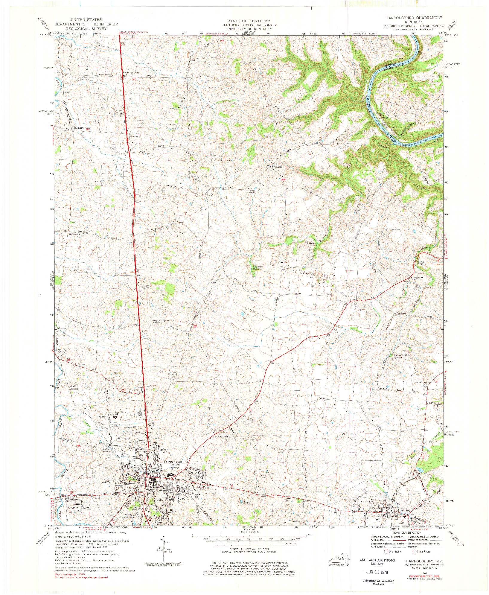 USGS 1:24000-SCALE QUADRANGLE FOR HARRODSBURG, KY 1967