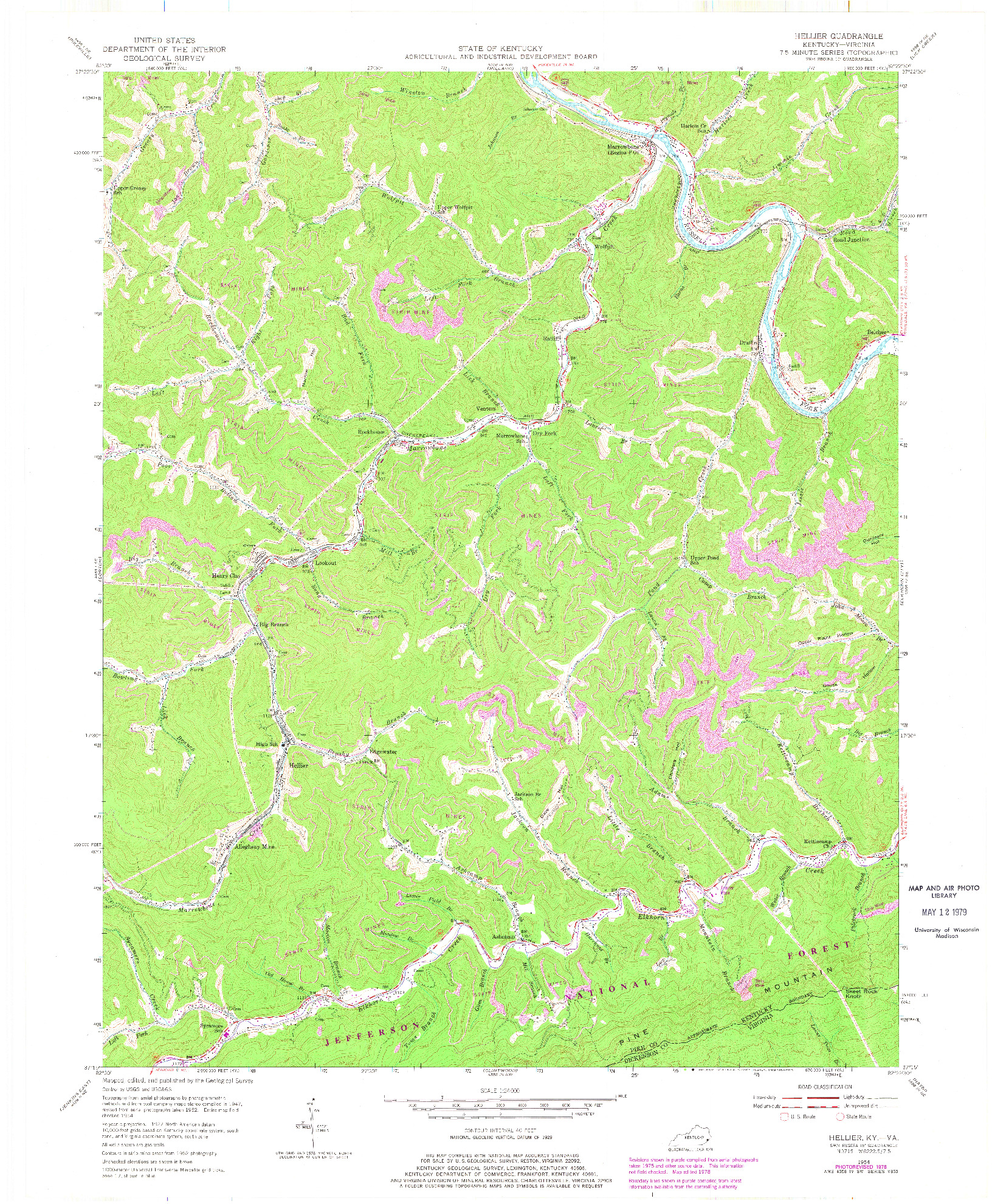 USGS 1:24000-SCALE QUADRANGLE FOR HELLIER, KY 1954