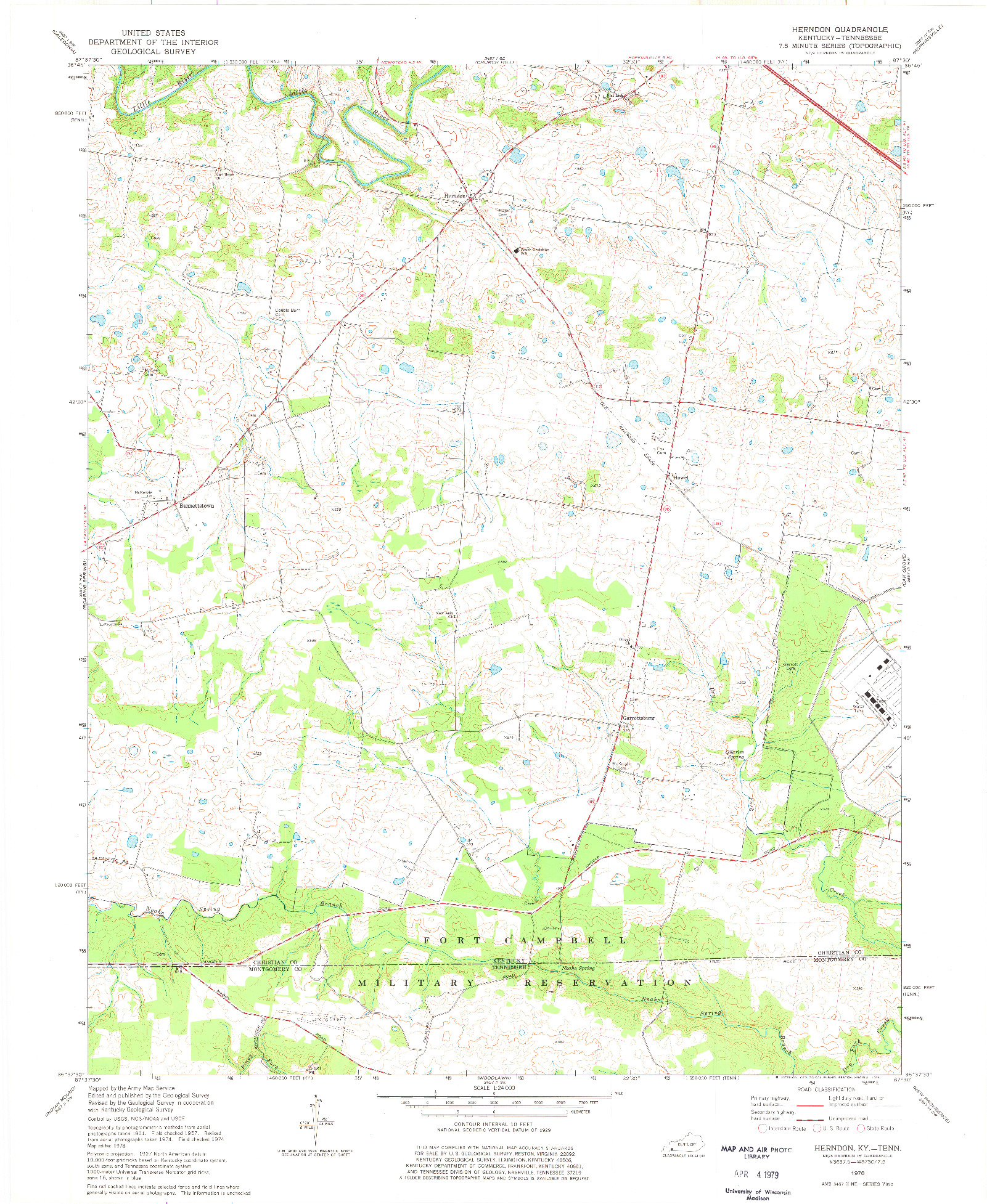 USGS 1:24000-SCALE QUADRANGLE FOR HERNDON, KY 1978