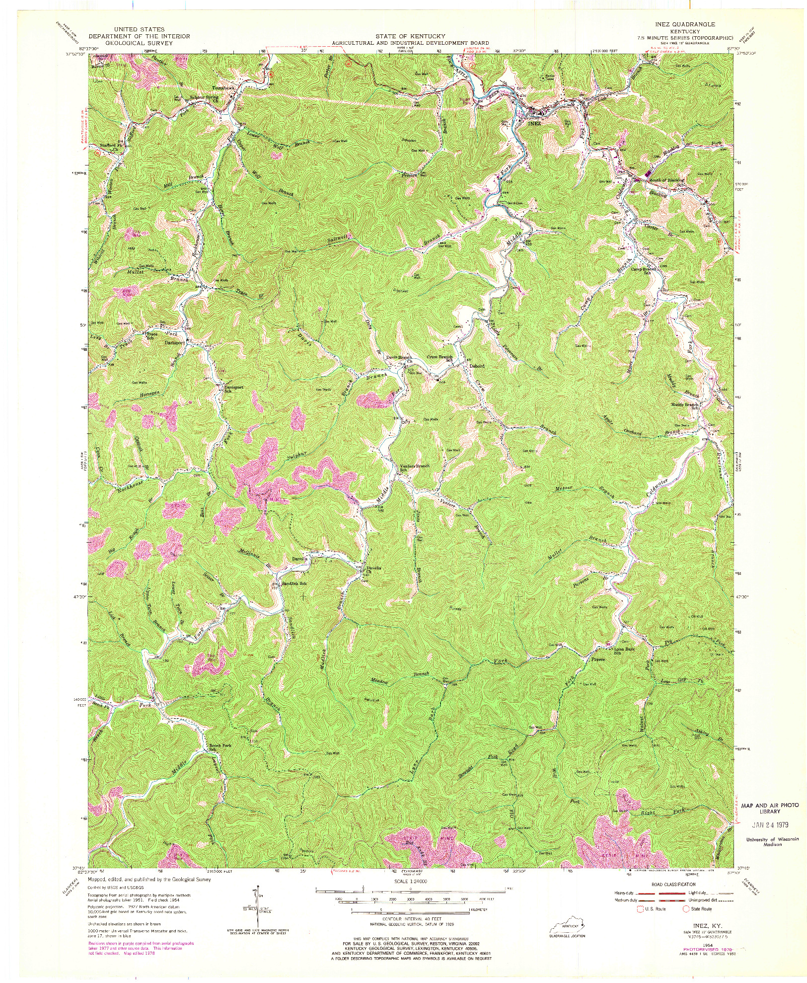 USGS 1:24000-SCALE QUADRANGLE FOR INEZ, KY 1954