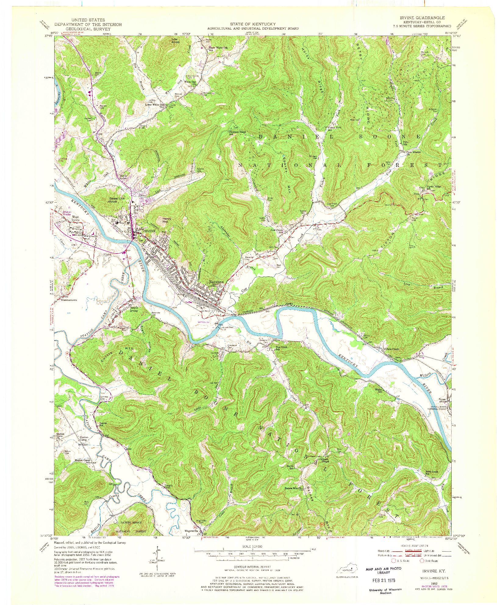 USGS 1:24000-SCALE QUADRANGLE FOR IRVINE, KY 1952