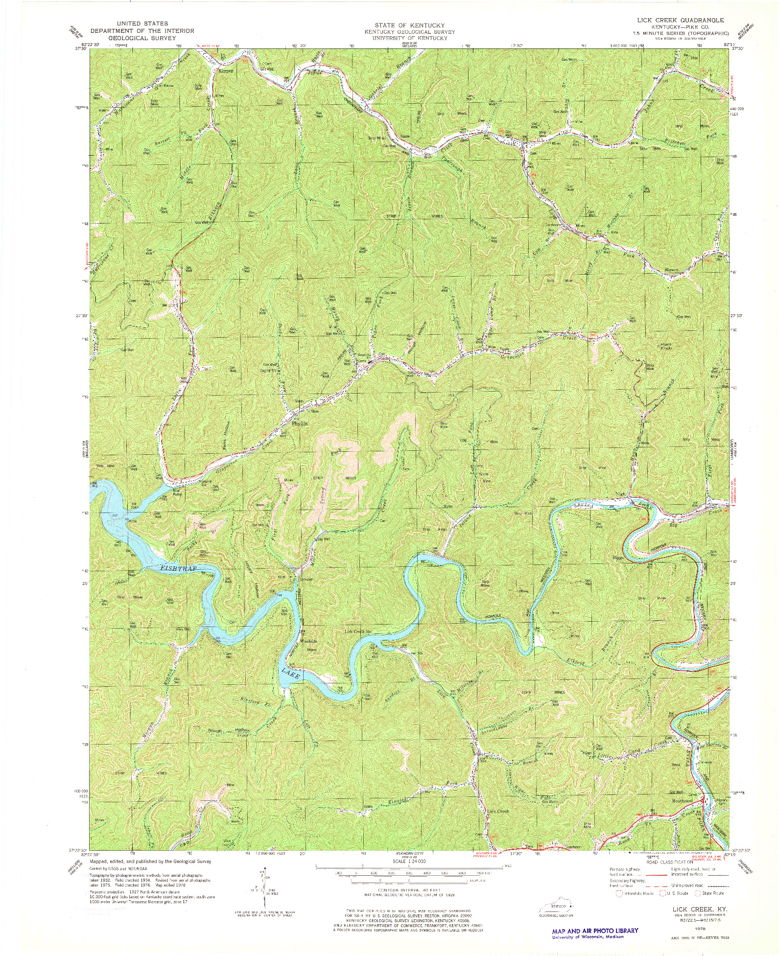 USGS 1:24000-SCALE QUADRANGLE FOR LICK CREEK, KY 1978