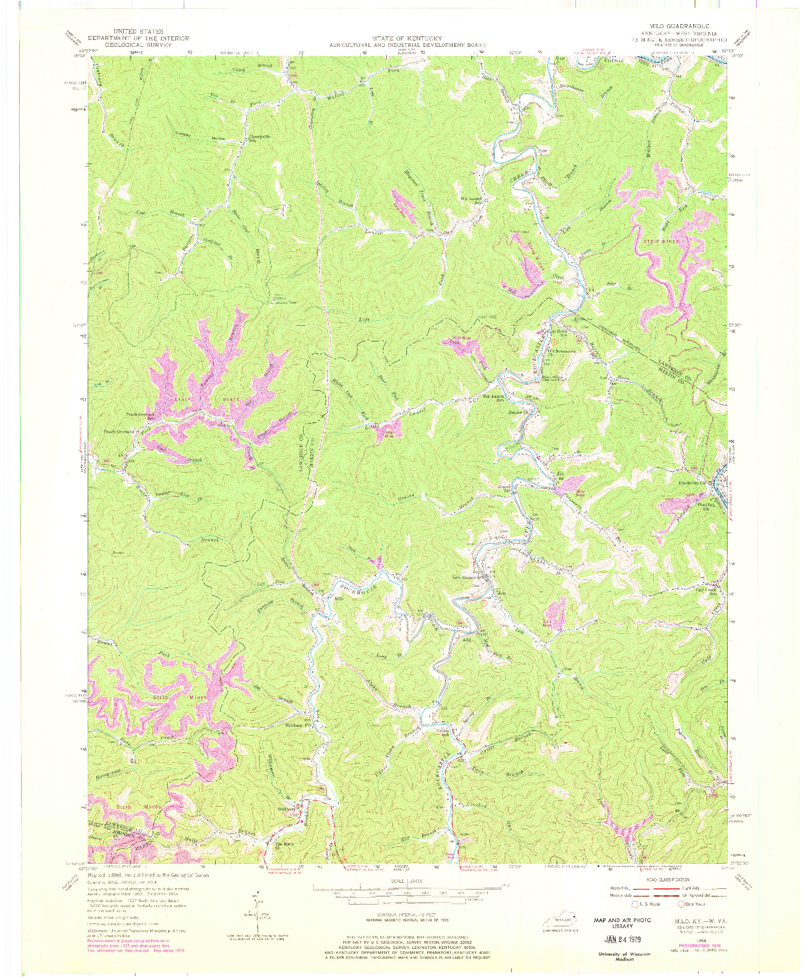 USGS 1:24000-SCALE QUADRANGLE FOR MILO, KY 1954