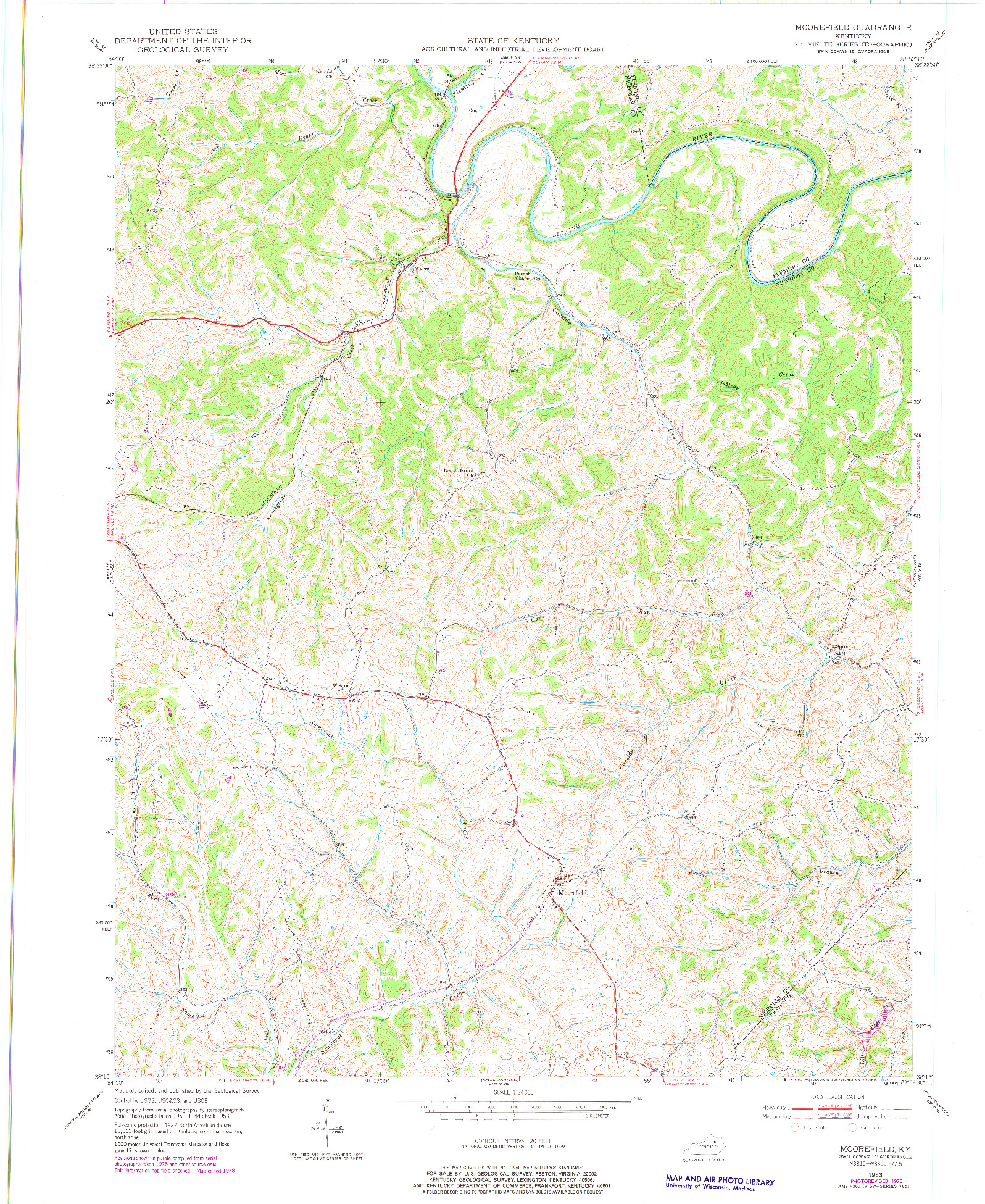 USGS 1:24000-SCALE QUADRANGLE FOR MOOREFIELD, KY 1953