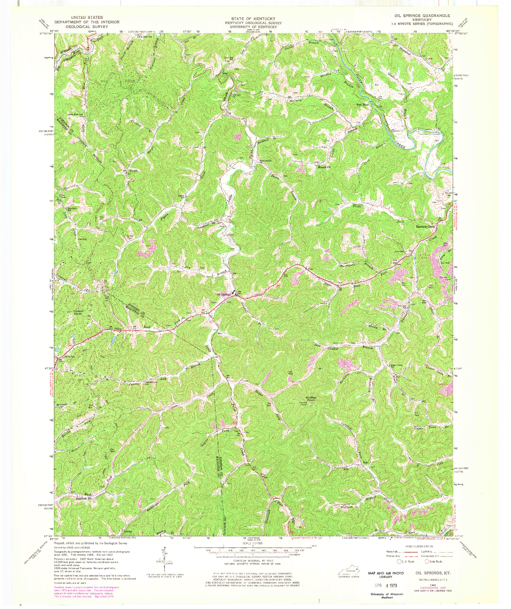 USGS 1:24000-SCALE QUADRANGLE FOR OIL SPRINGS, KY 1962