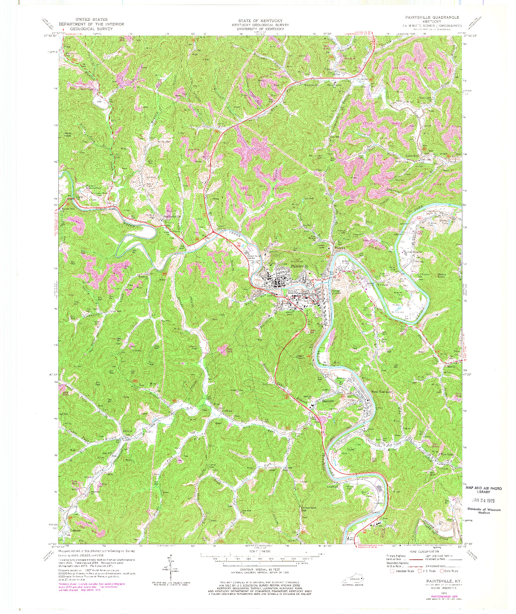 USGS 1:24000-SCALE QUADRANGLE FOR PAINTSVILLE, KY 1971
