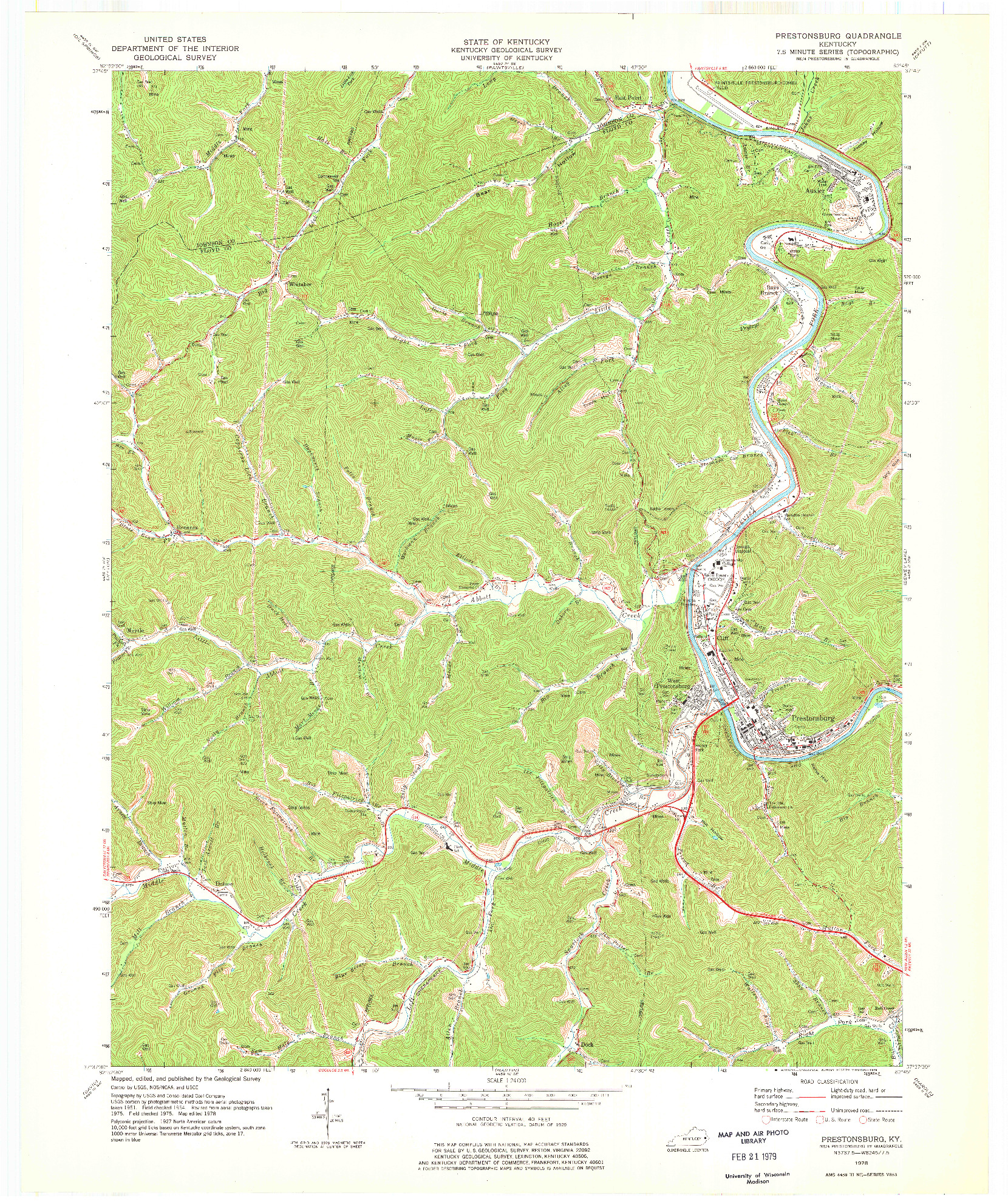 USGS 1:24000-SCALE QUADRANGLE FOR PRESTONSBURG, KY 1978
