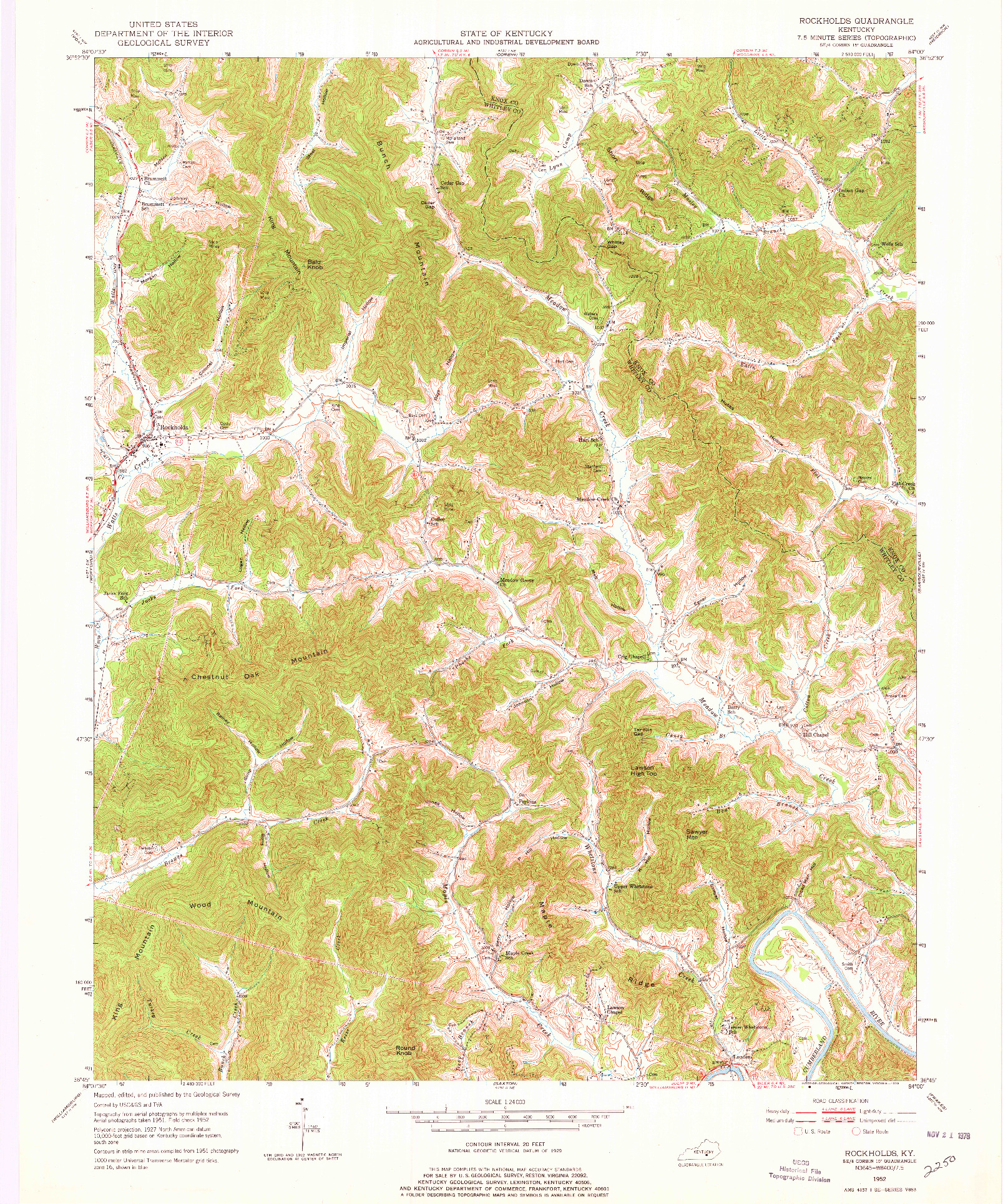 USGS 1:24000-SCALE QUADRANGLE FOR ROCKHOLDS, KY 1952