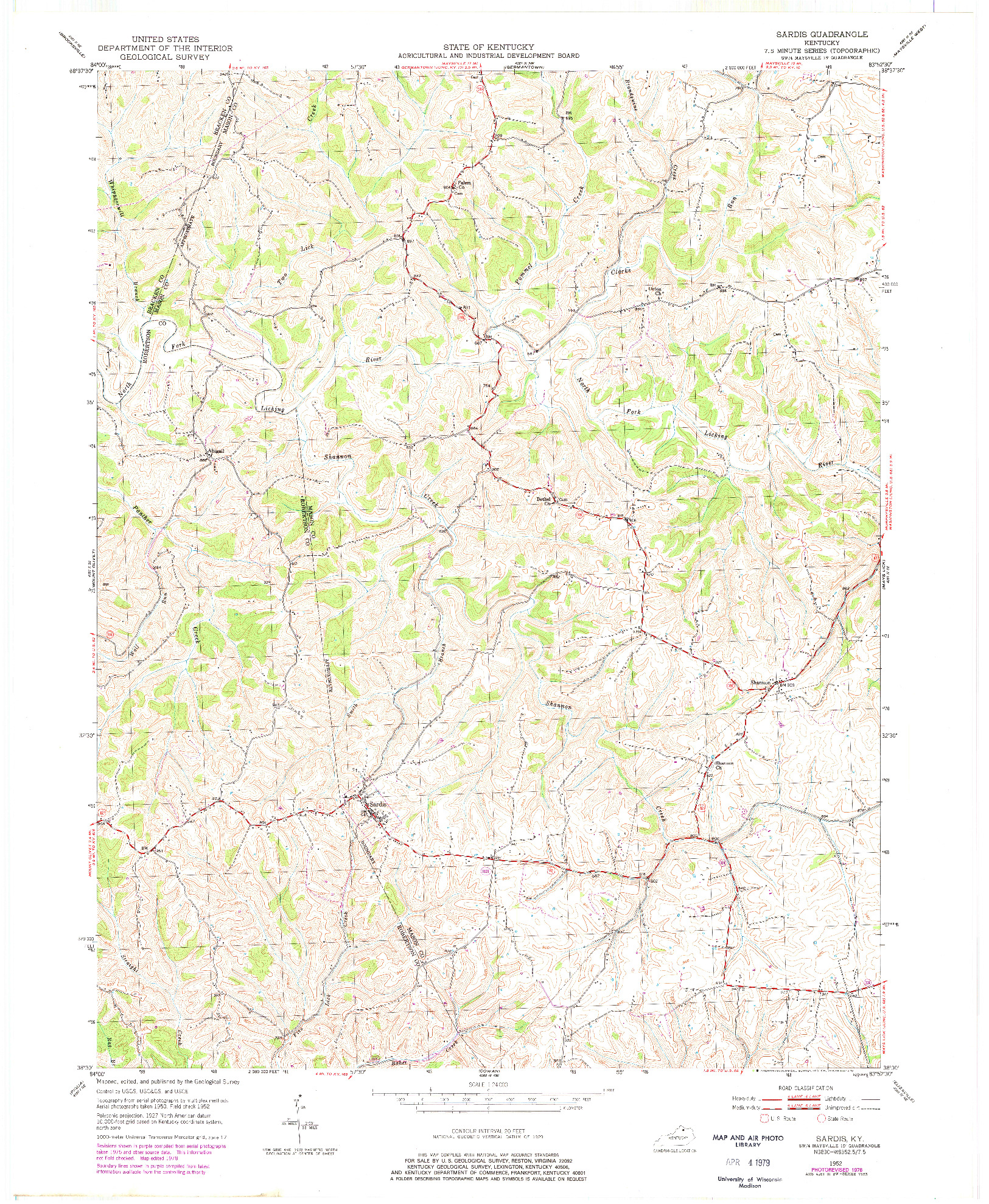 USGS 1:24000-SCALE QUADRANGLE FOR SARDIS, KY 1952