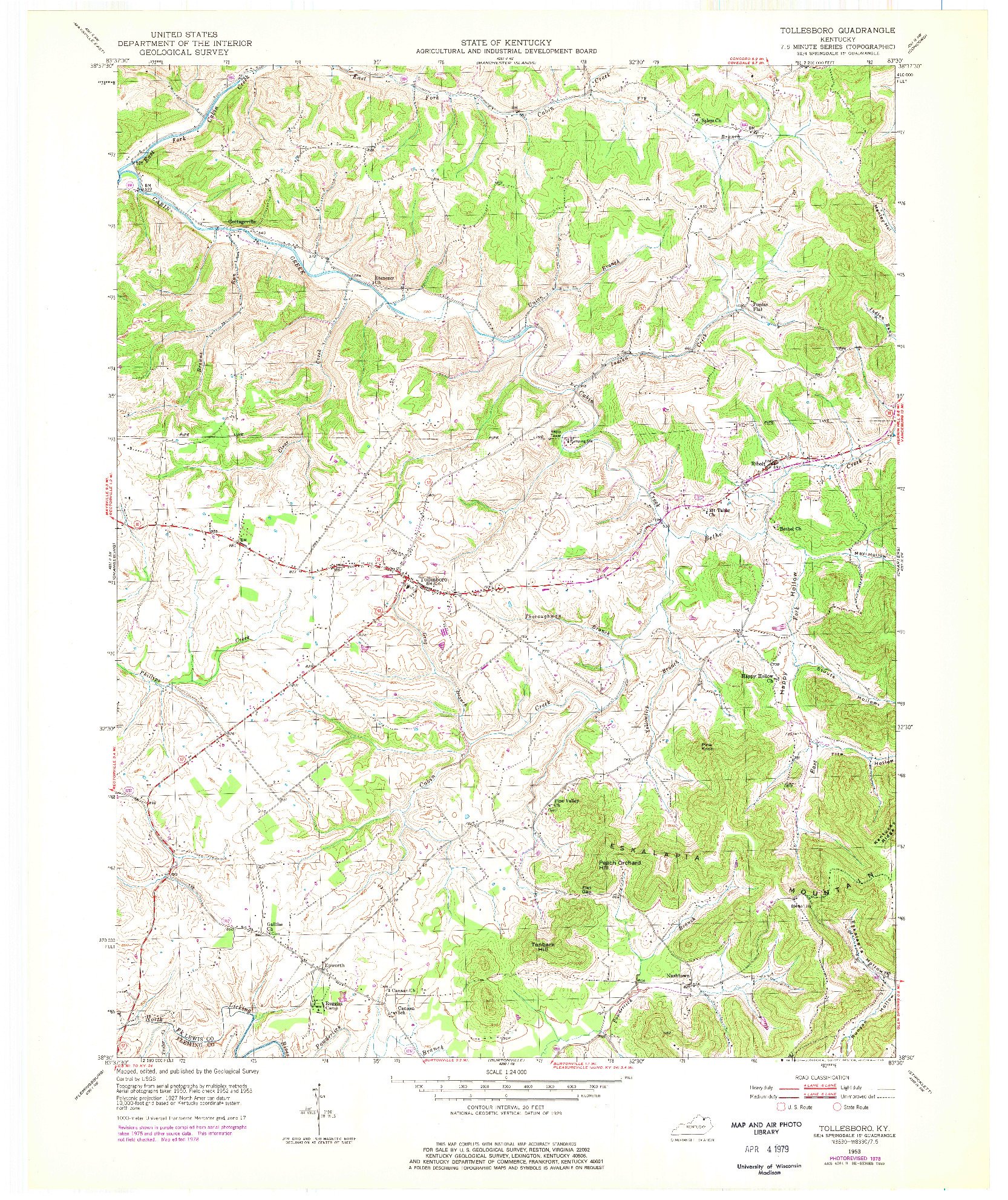 USGS 1:24000-SCALE QUADRANGLE FOR TOLLESBORO, KY 1953