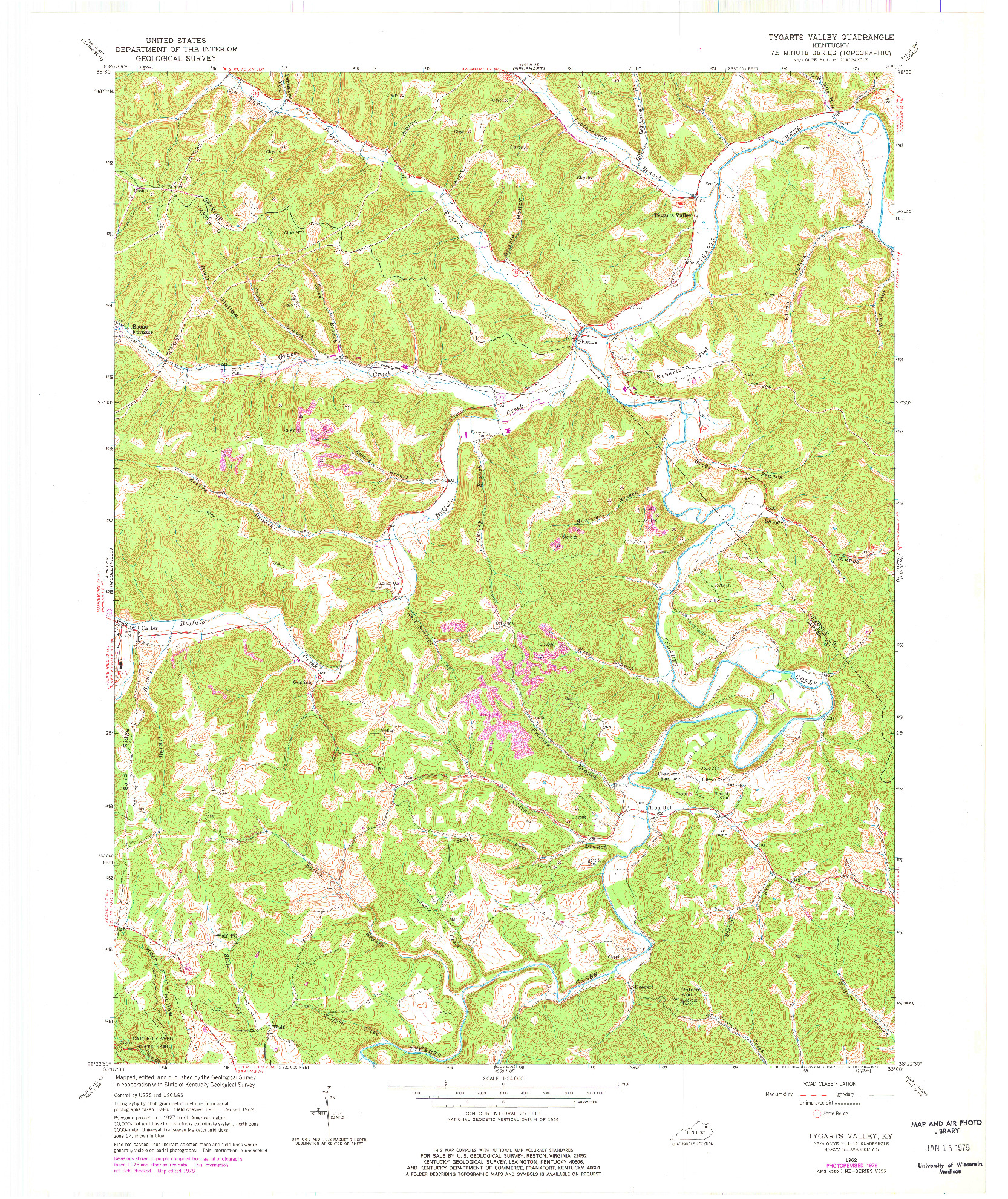 USGS 1:24000-SCALE QUADRANGLE FOR TYGARTS VALLEY, KY 1962