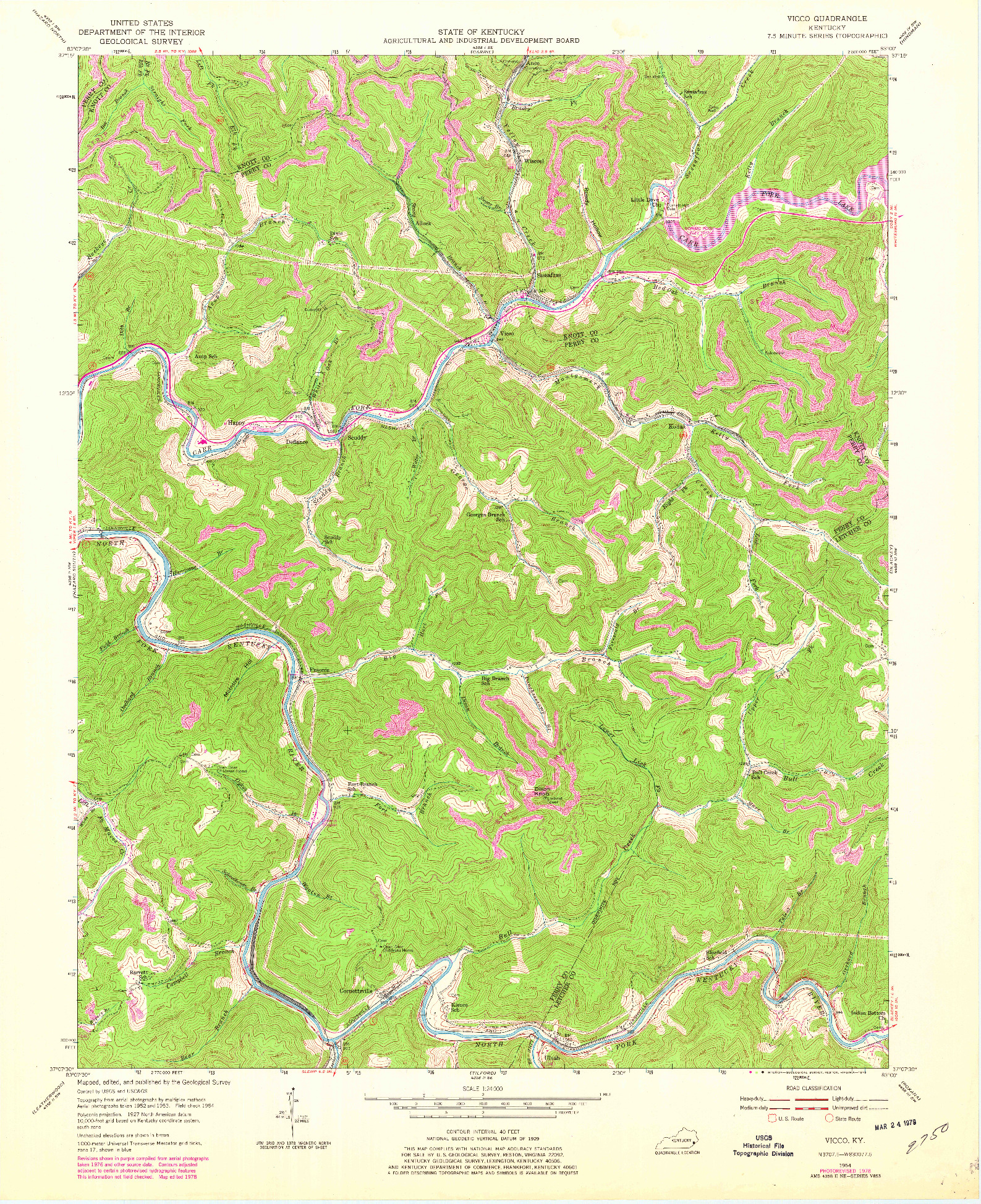 USGS 1:24000-SCALE QUADRANGLE FOR VICCO, KY 1954