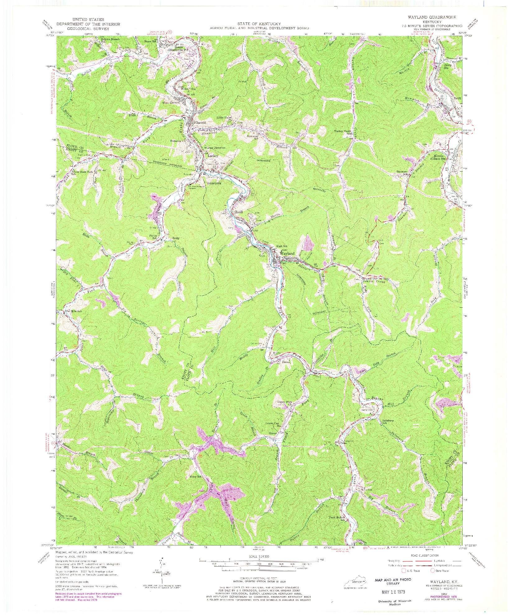 USGS 1:24000-SCALE QUADRANGLE FOR WAYLAND, KY 1954