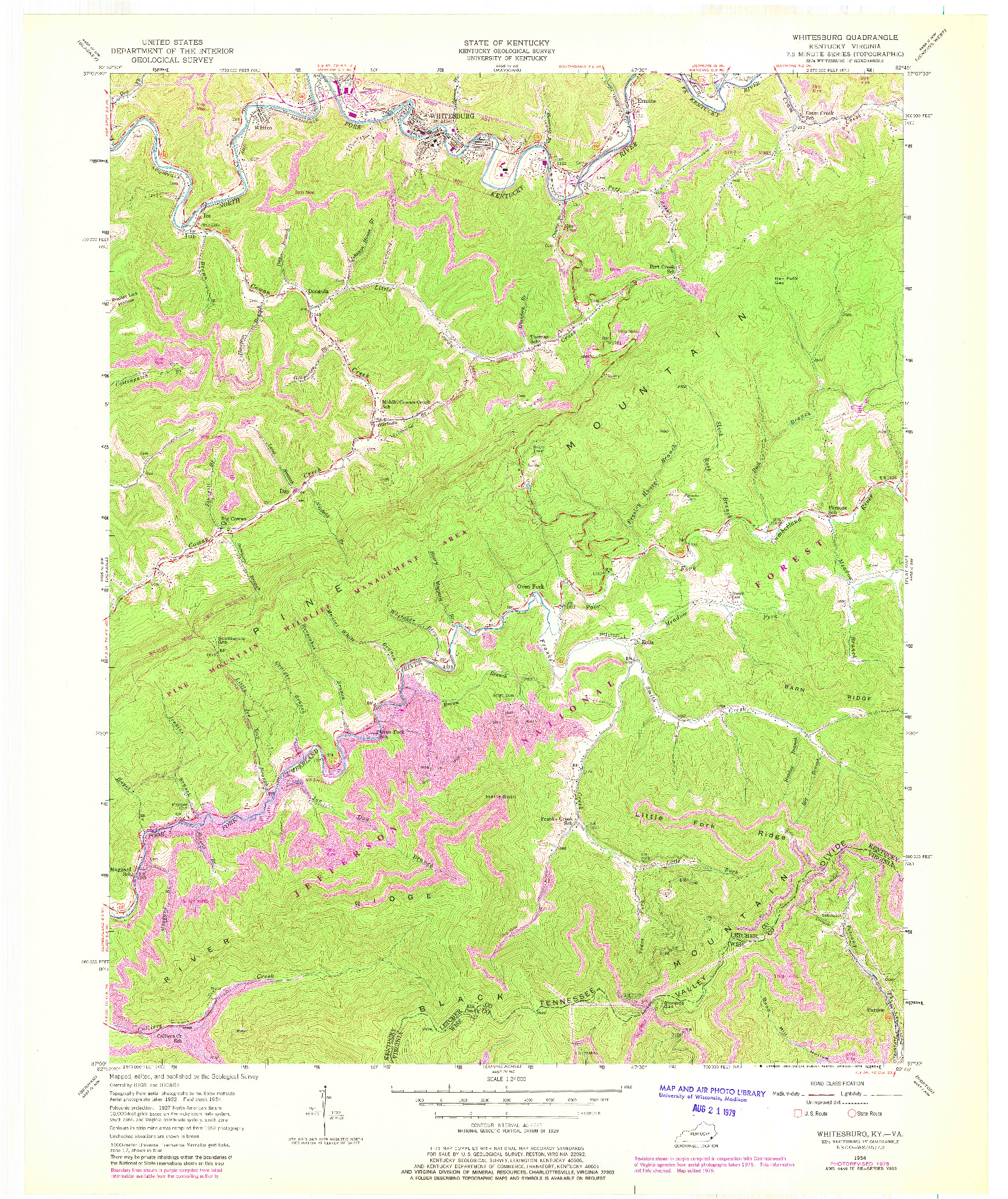 USGS 1:24000-SCALE QUADRANGLE FOR WHITESBURG, KY 1954