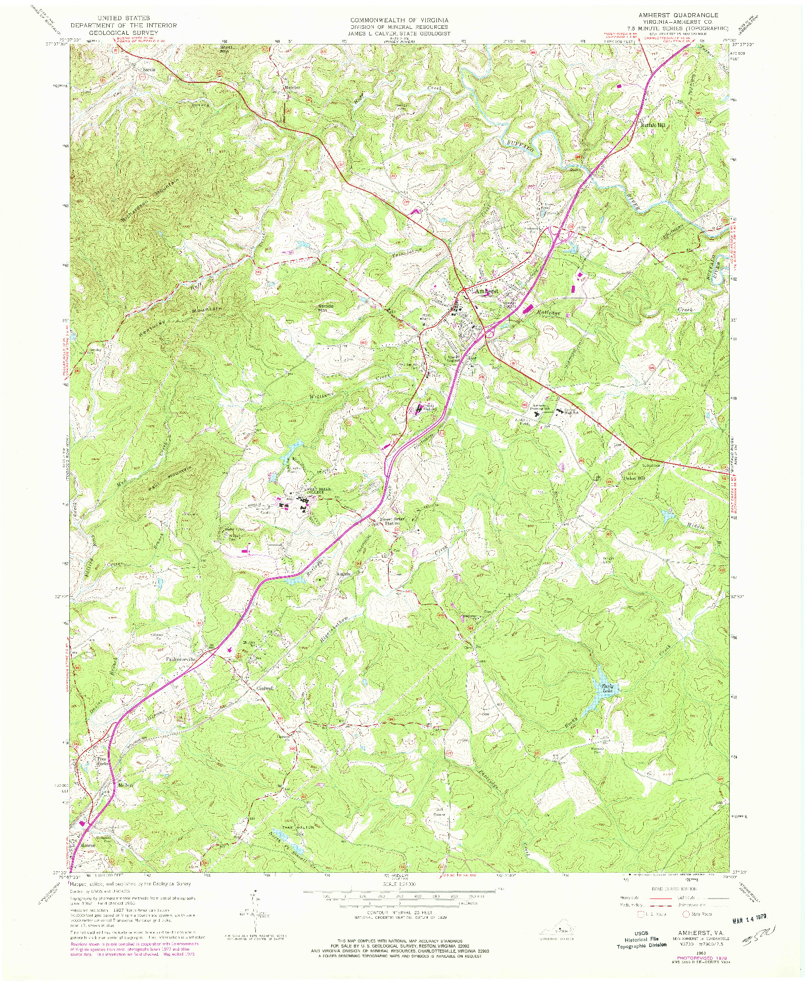 USGS 1:24000-SCALE QUADRANGLE FOR AMHERST, VA 1963