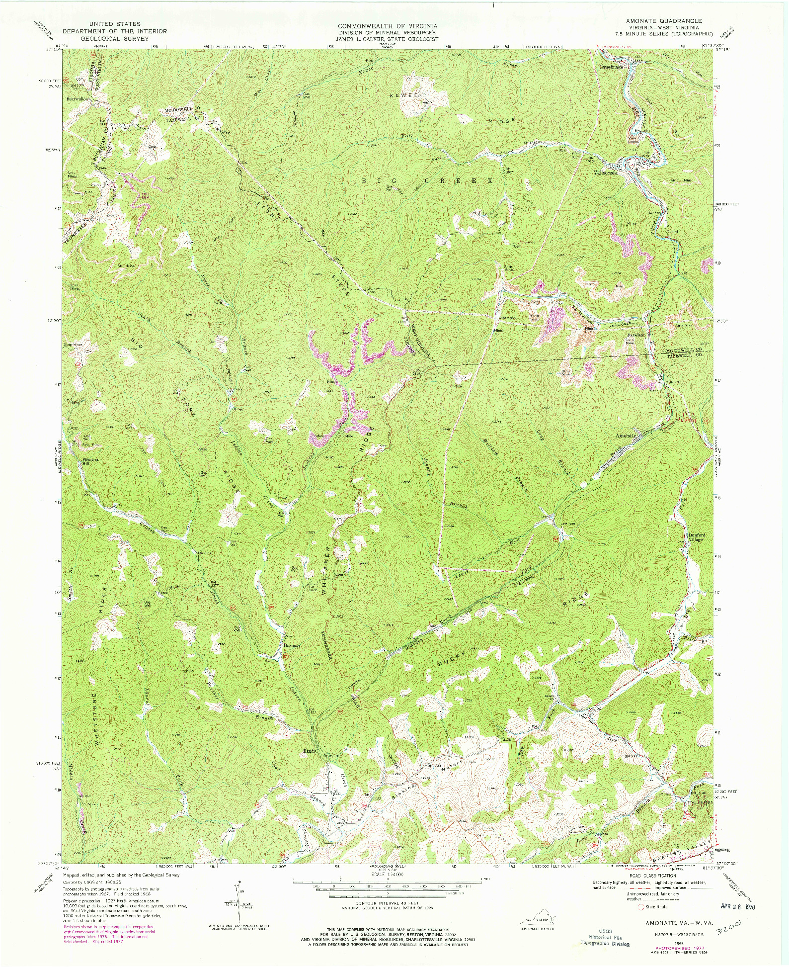 USGS 1:24000-SCALE QUADRANGLE FOR AMONATE, VA 1968