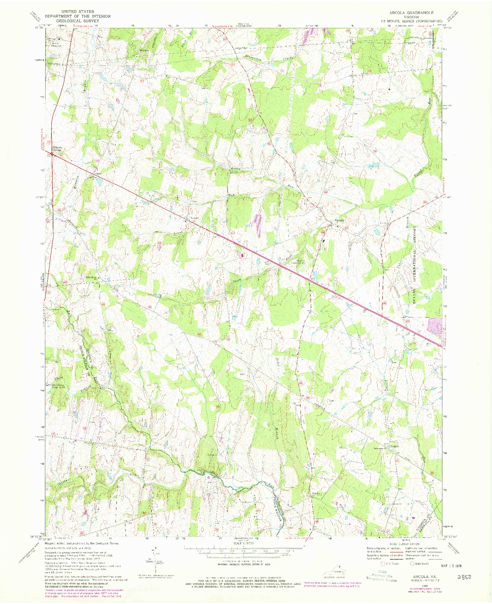 USGS 1:24000-SCALE QUADRANGLE FOR ARCOLA, VA 1968