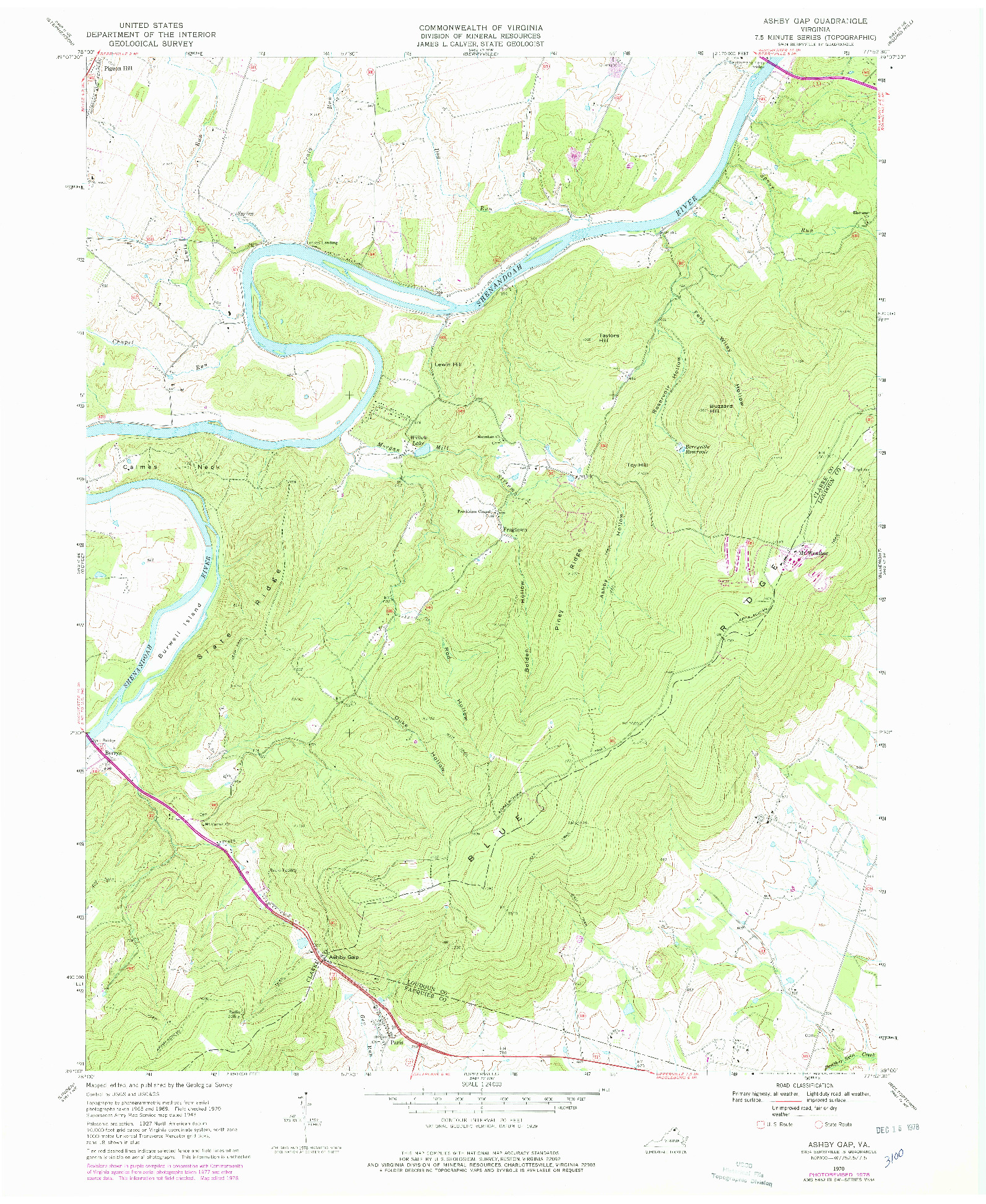 USGS 1:24000-SCALE QUADRANGLE FOR ASHBY GAP, VA 1970