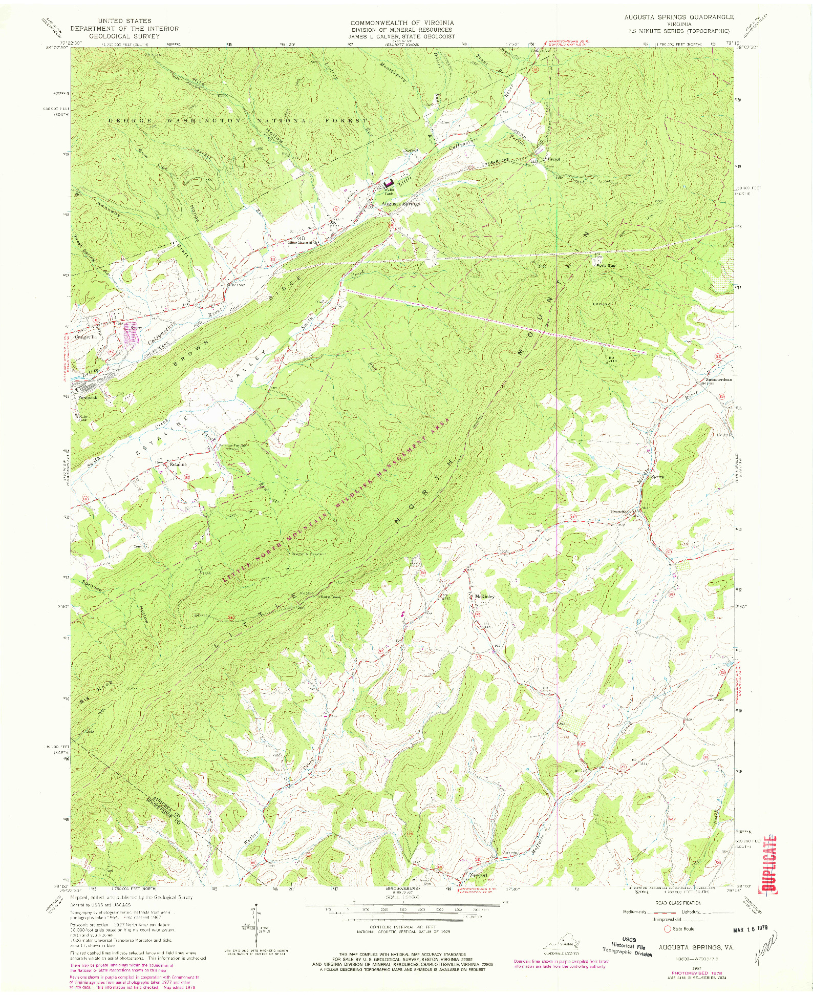 USGS 1:24000-SCALE QUADRANGLE FOR AUGUSTA SPRINGS, VA 1967