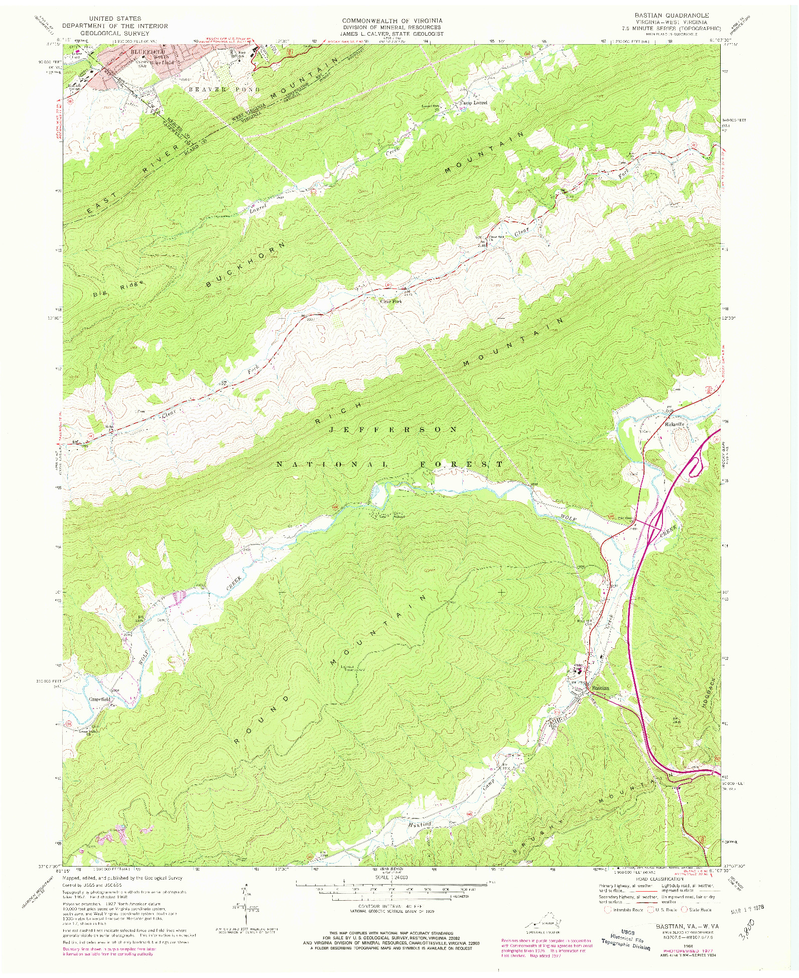 USGS 1:24000-SCALE QUADRANGLE FOR BASTIAN, VA 1968