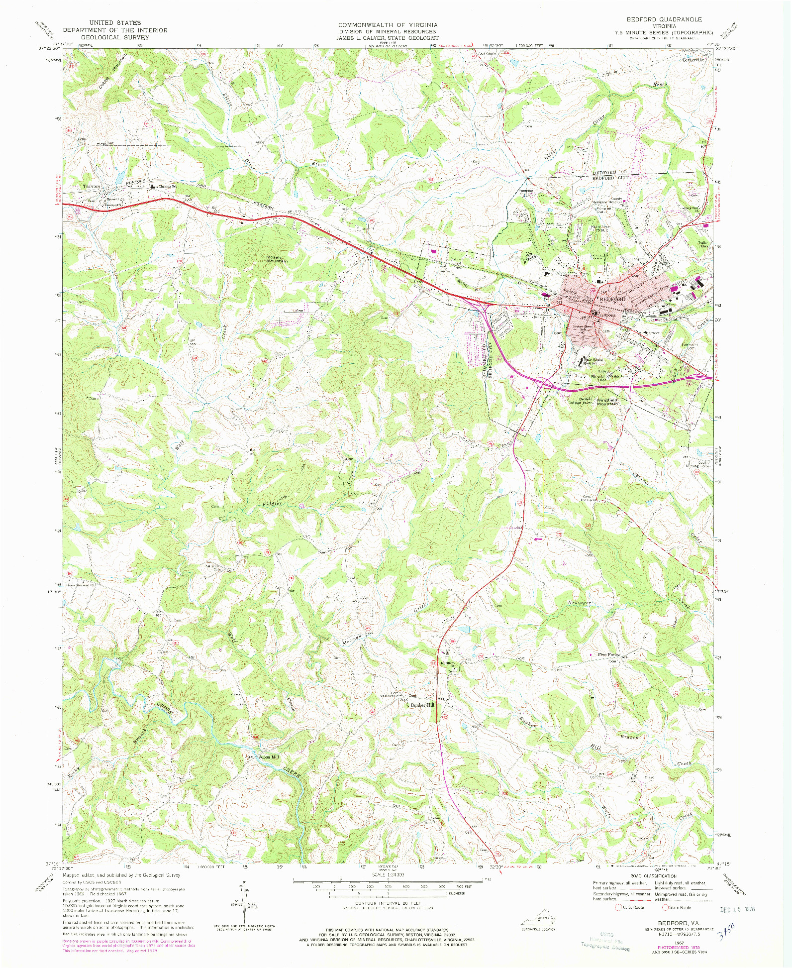 USGS 1:24000-SCALE QUADRANGLE FOR BEDFORD, VA 1967