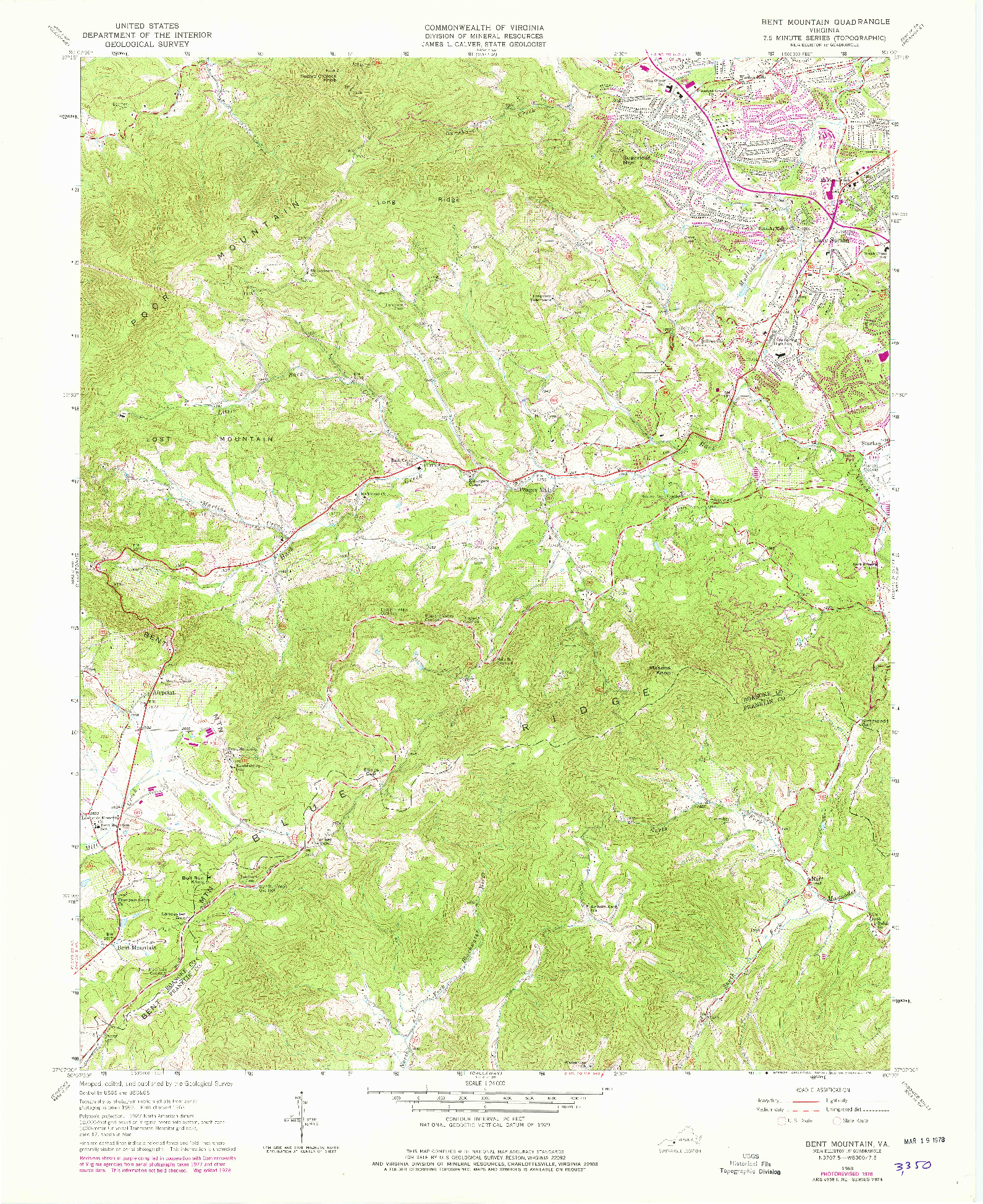 USGS 1:24000-SCALE QUADRANGLE FOR BENT MOUNTAIN, VA 1963