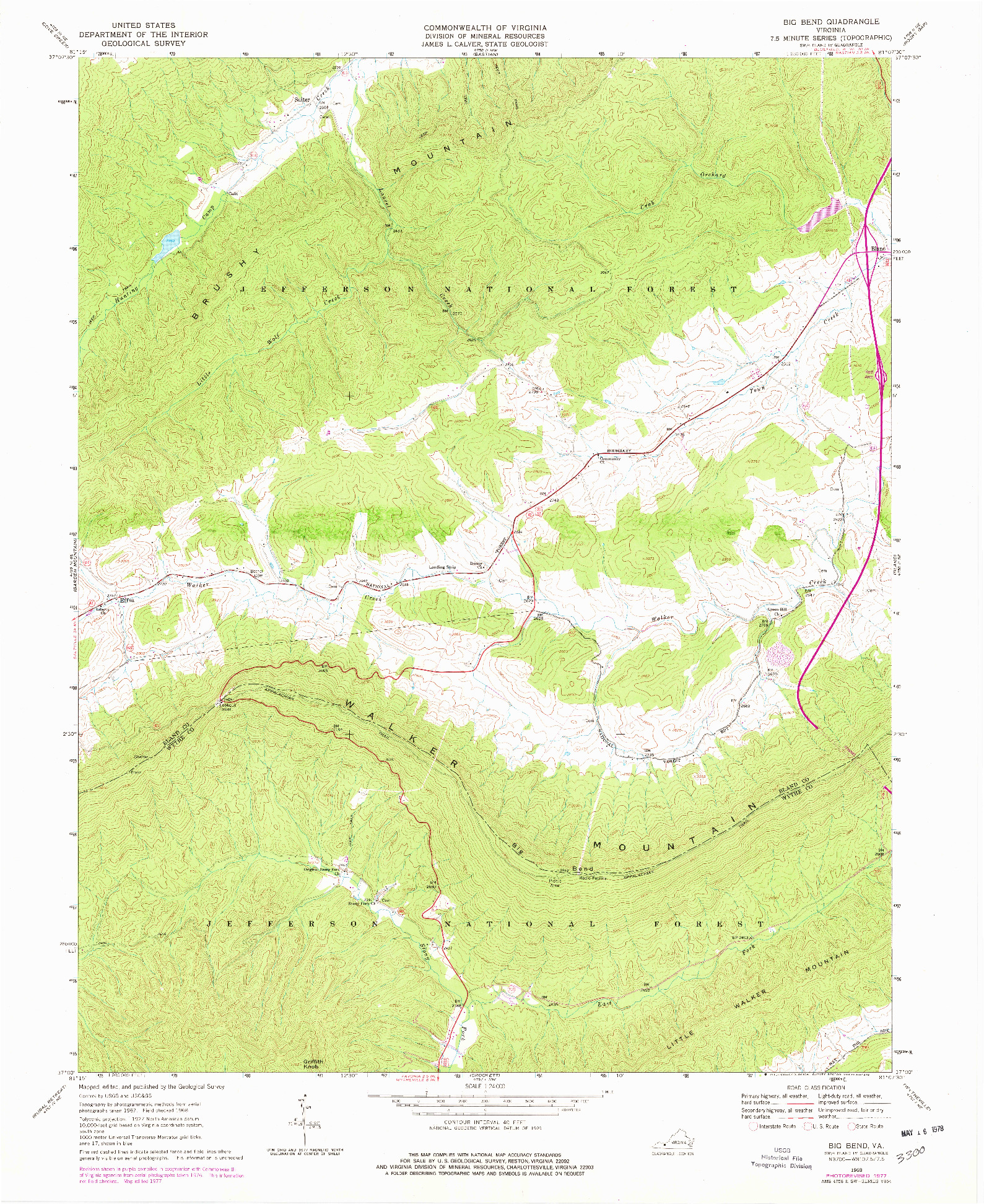USGS 1:24000-SCALE QUADRANGLE FOR BIG BEND, VA 1968