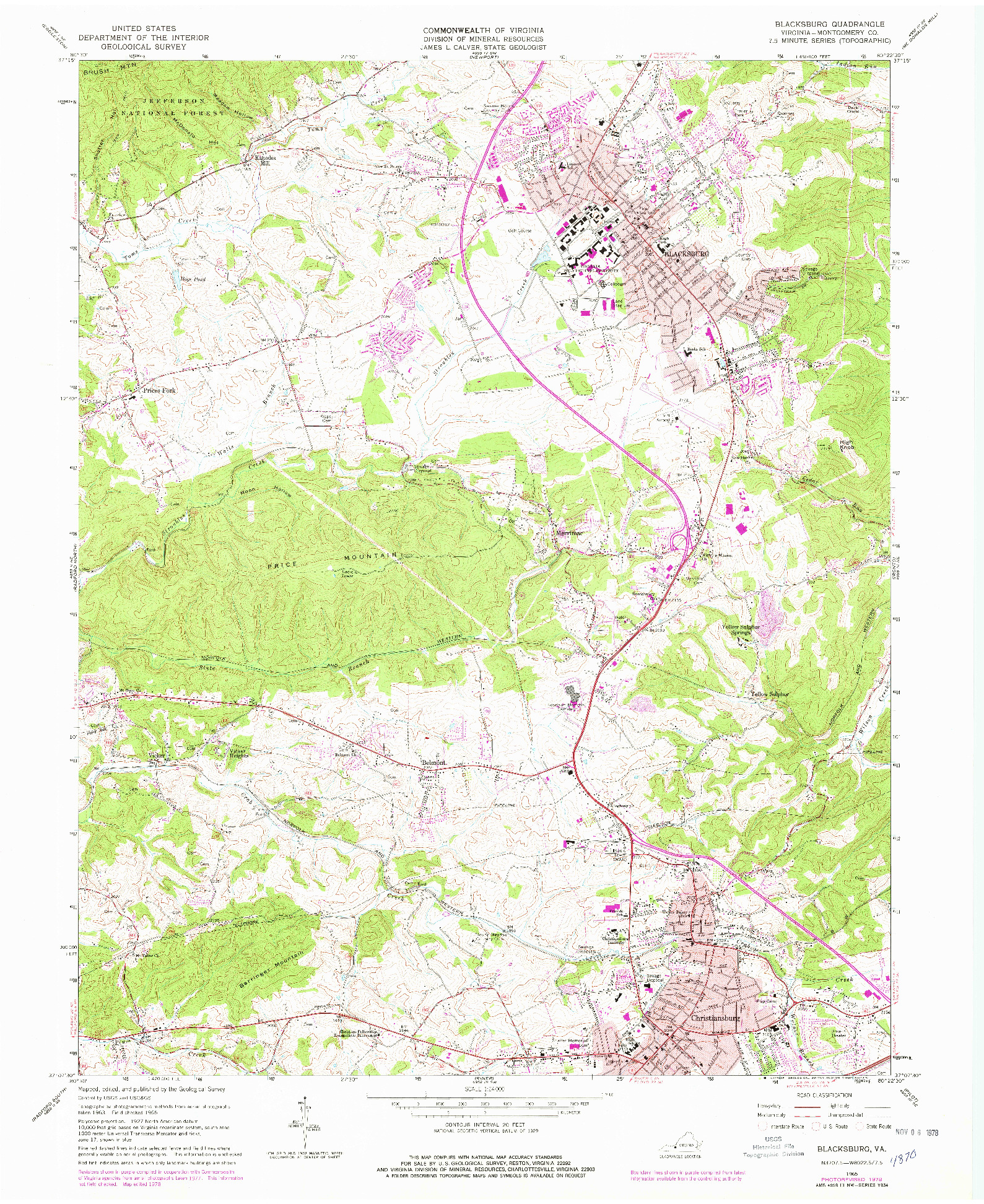 USGS 1:24000-SCALE QUADRANGLE FOR BLACKSBURG, VA 1965