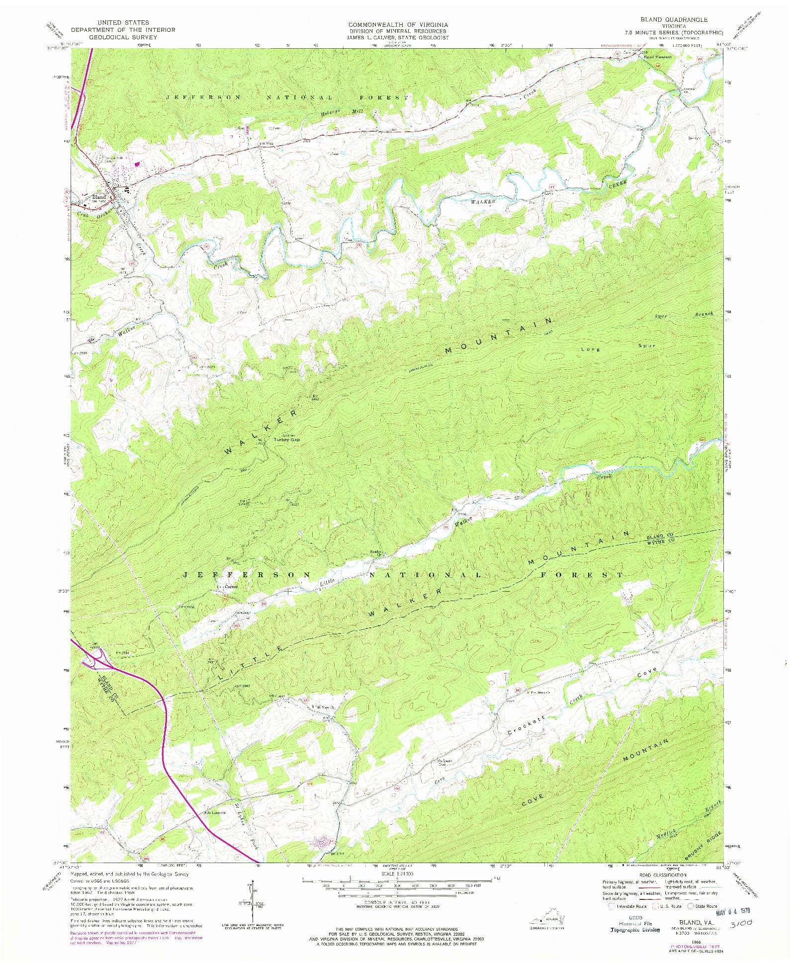USGS 1:24000-SCALE QUADRANGLE FOR BLAND, VA 1968