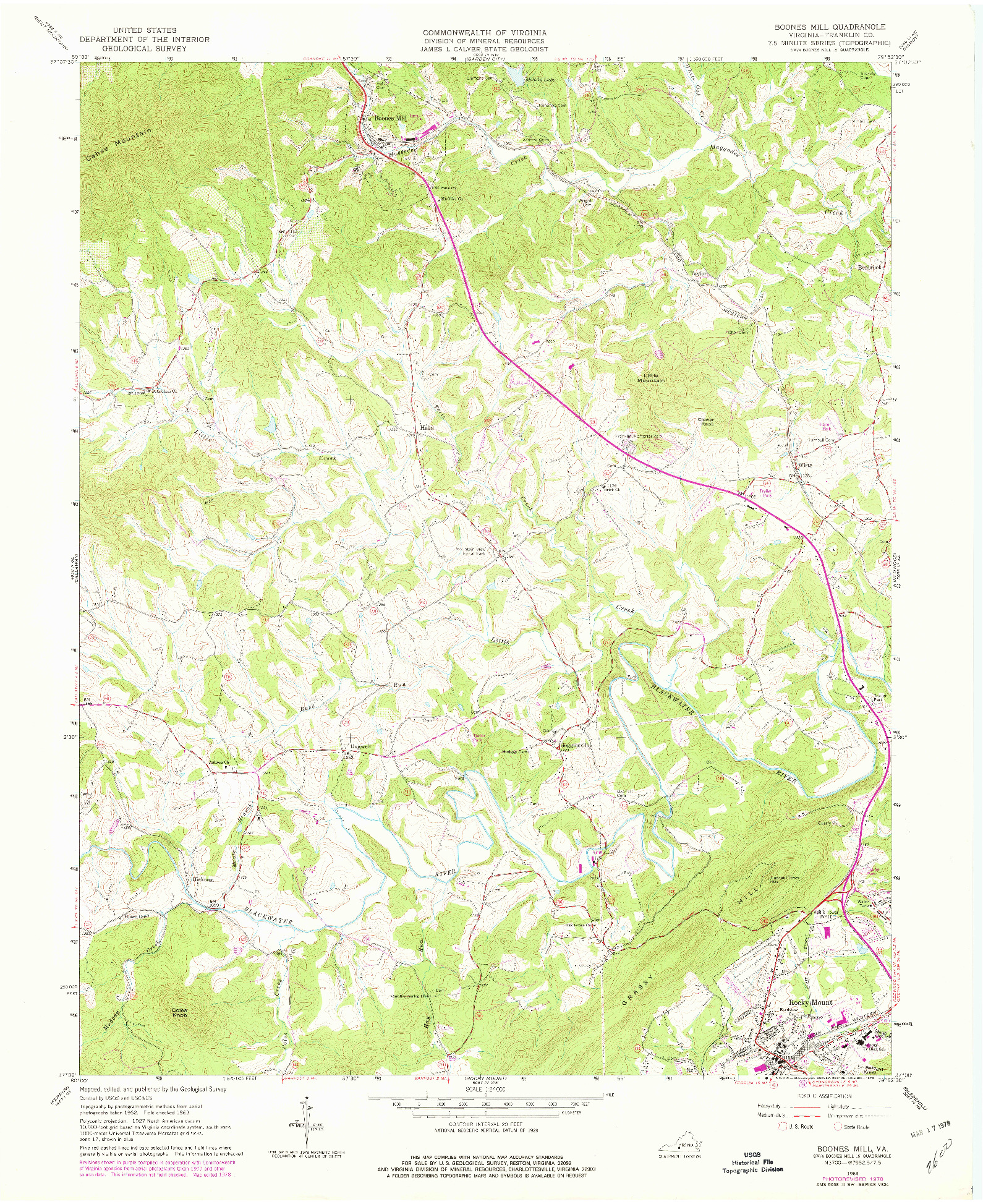 USGS 1:24000-SCALE QUADRANGLE FOR BOONES MILL, VA 1963
