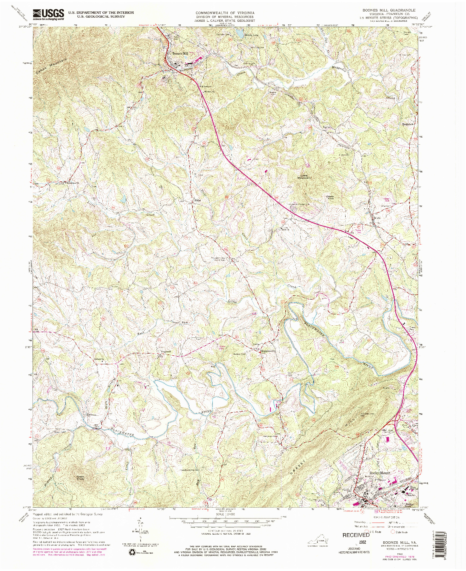 USGS 1:24000-SCALE QUADRANGLE FOR BOONES MILL, VA 1963