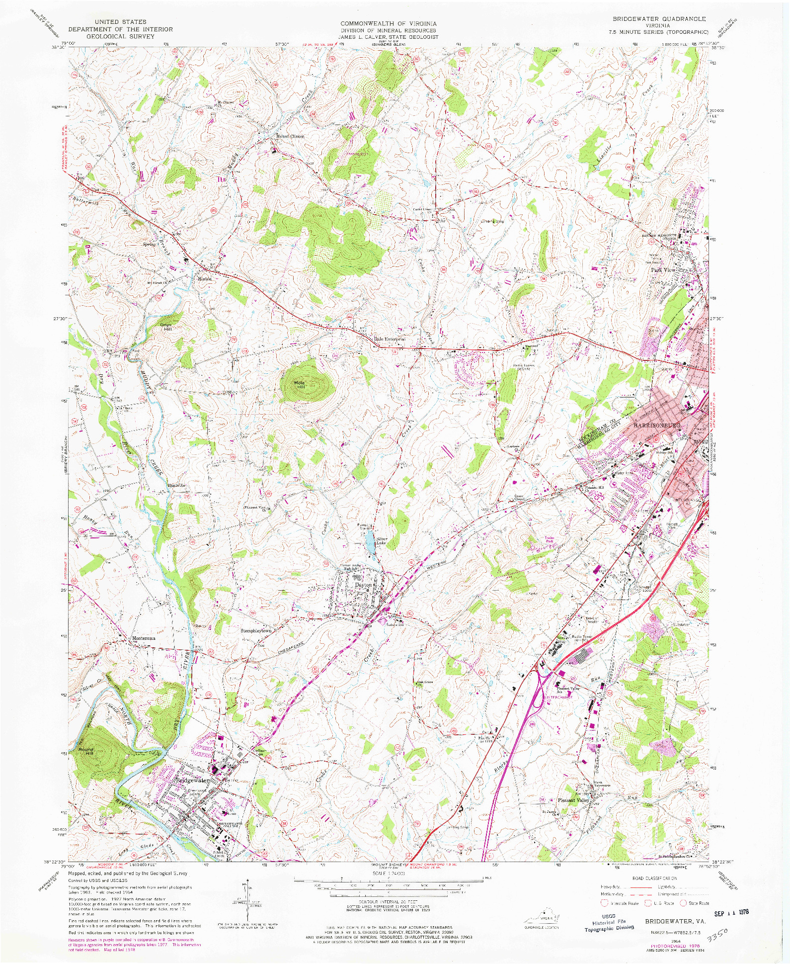 USGS 1:24000-SCALE QUADRANGLE FOR BRIDGEWATER, VA 1964