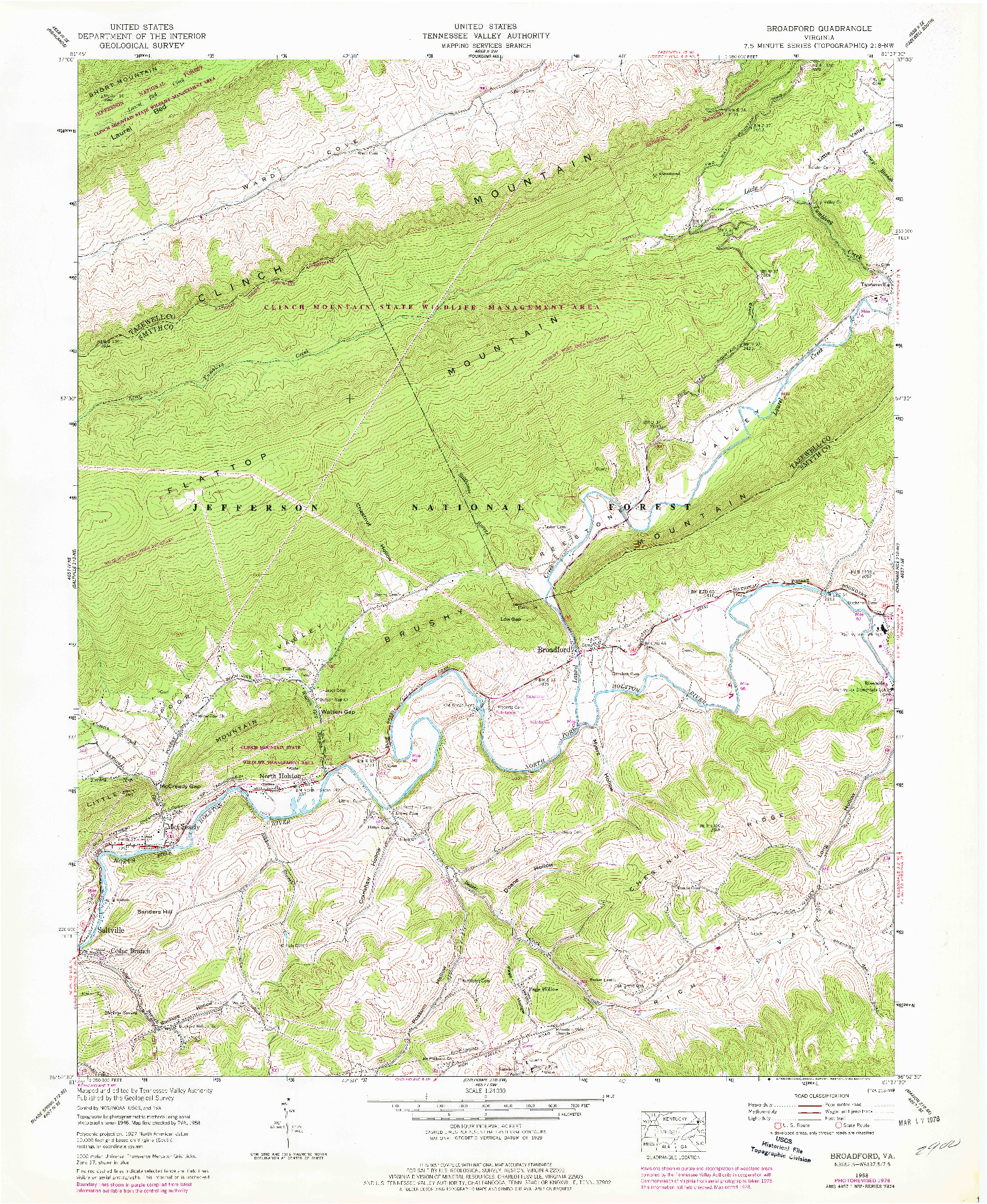 USGS 1:24000-SCALE QUADRANGLE FOR BROADFORD, VA 1958