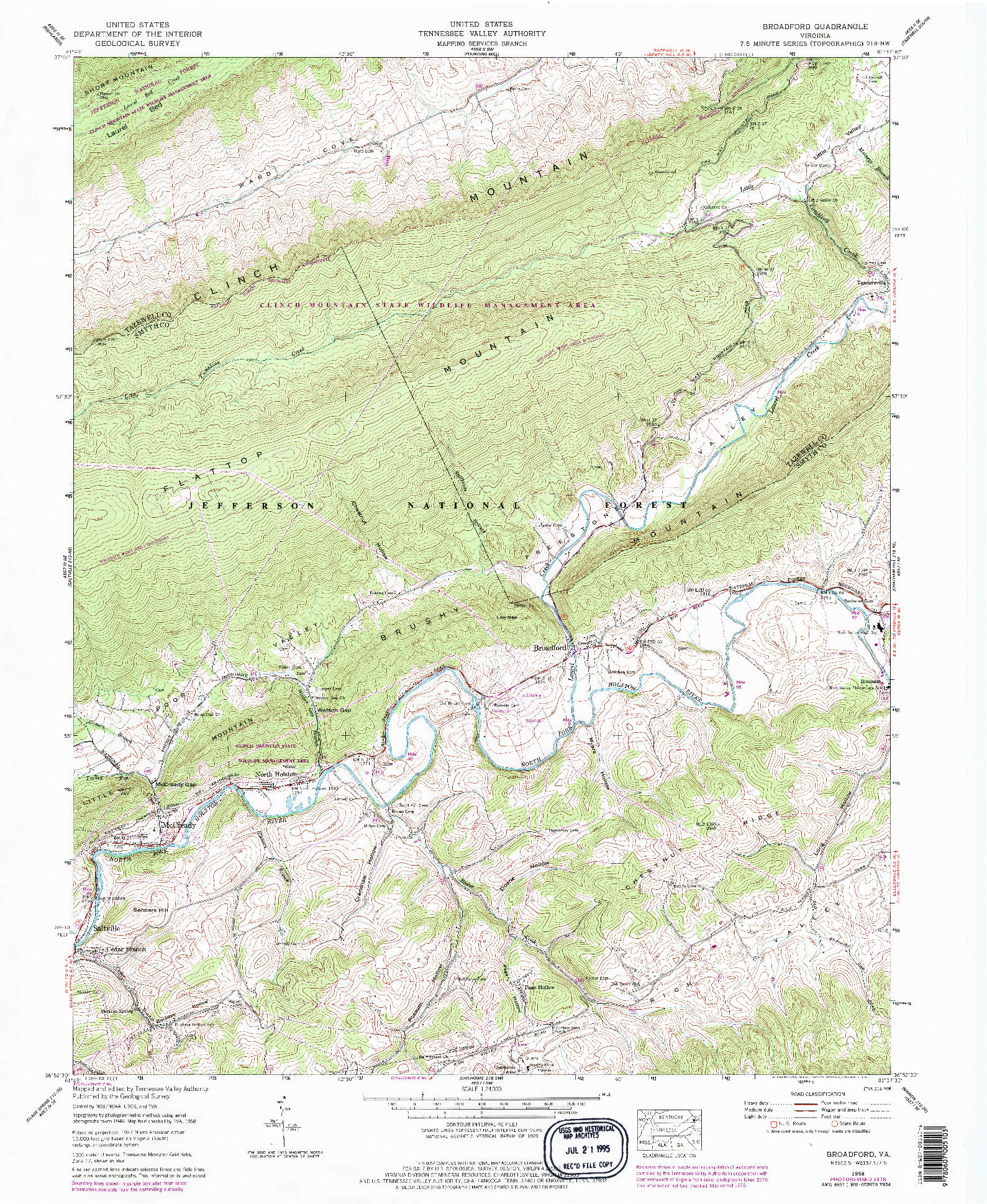 USGS 1:24000-SCALE QUADRANGLE FOR BROADFORD, VA 1958
