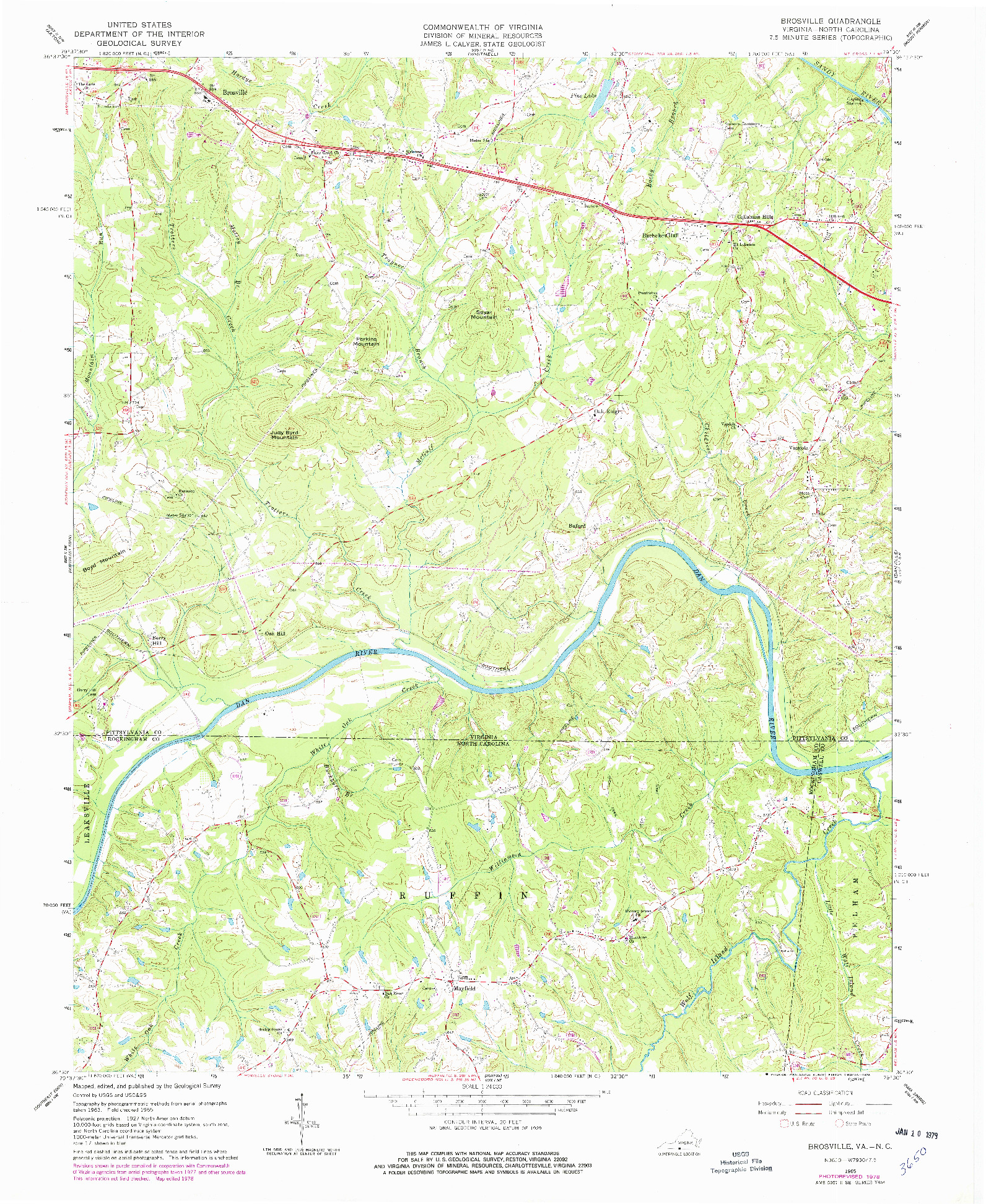 USGS 1:24000-SCALE QUADRANGLE FOR BROSVILLE, VA 1965