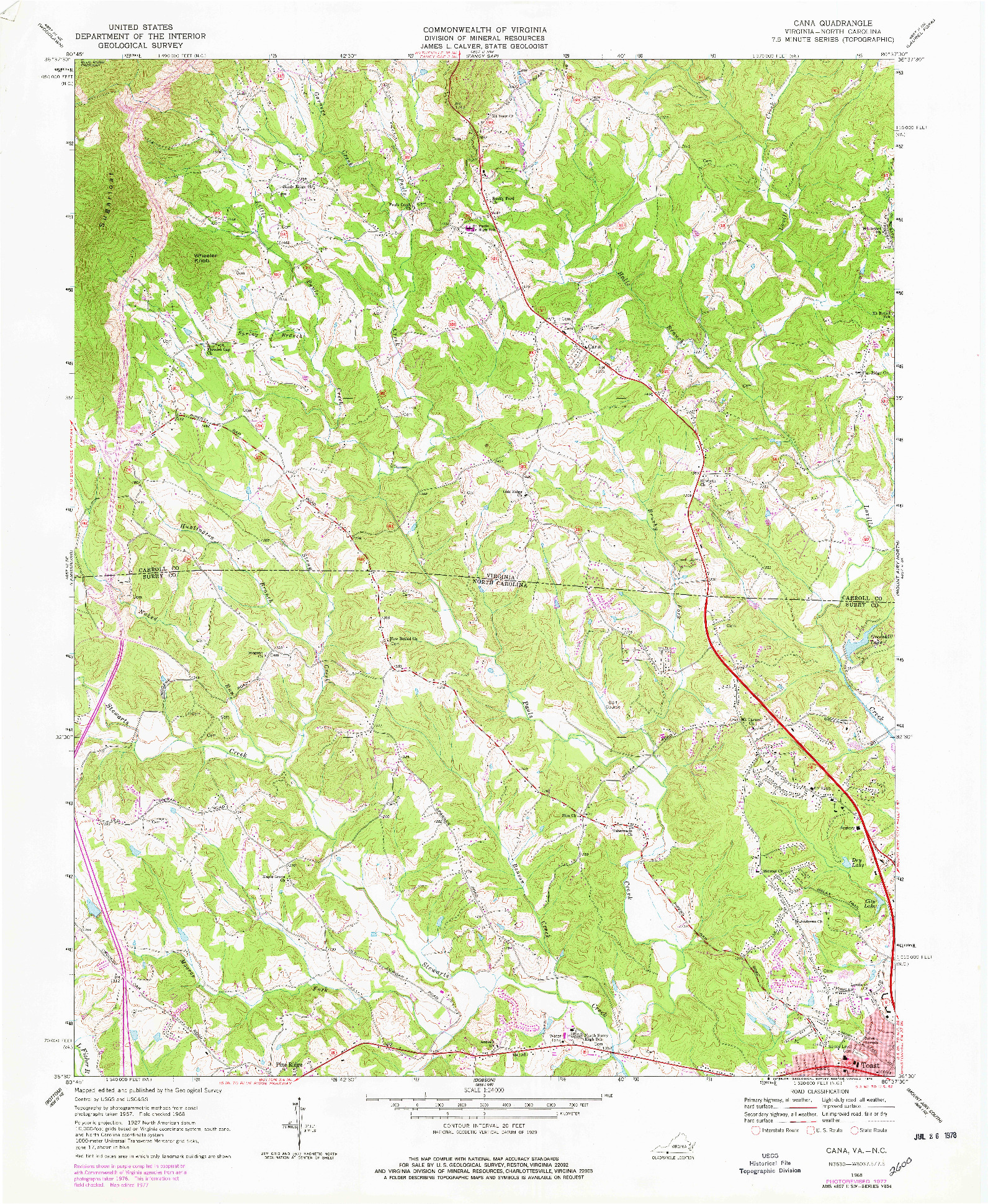 USGS 1:24000-SCALE QUADRANGLE FOR CANA, VA 1968