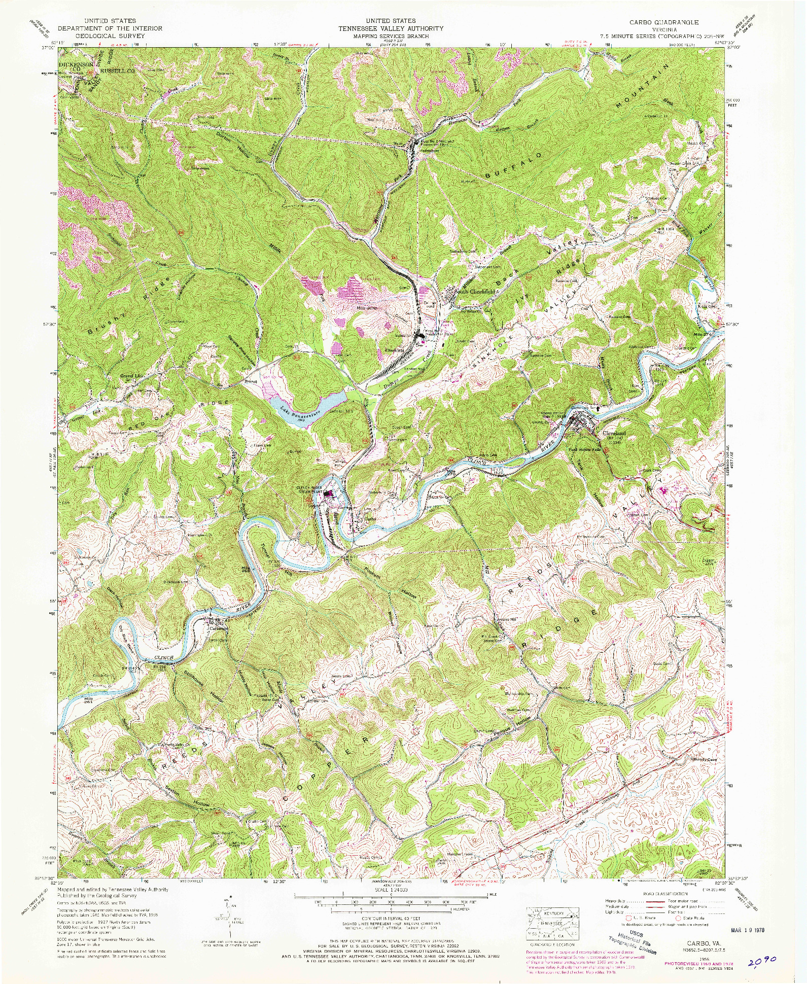 USGS 1:24000-SCALE QUADRANGLE FOR CARBO, VA 1958