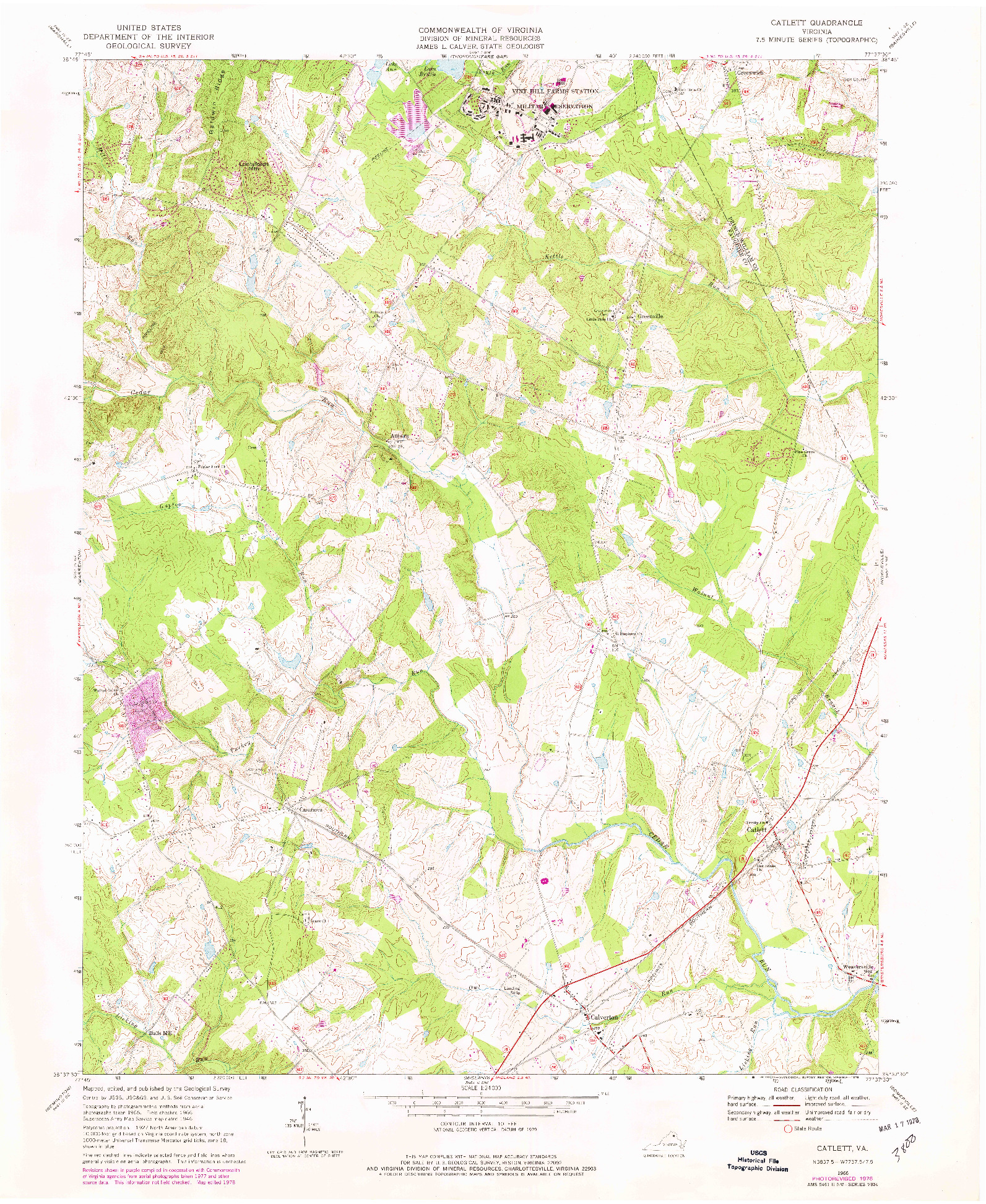 USGS 1:24000-SCALE QUADRANGLE FOR CATLETT, VA 1966