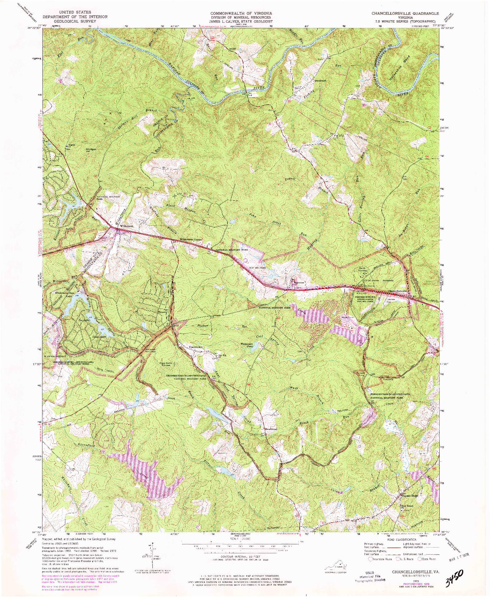 USGS 1:24000-SCALE QUADRANGLE FOR CHANCELLORSVILLE, VA 1973