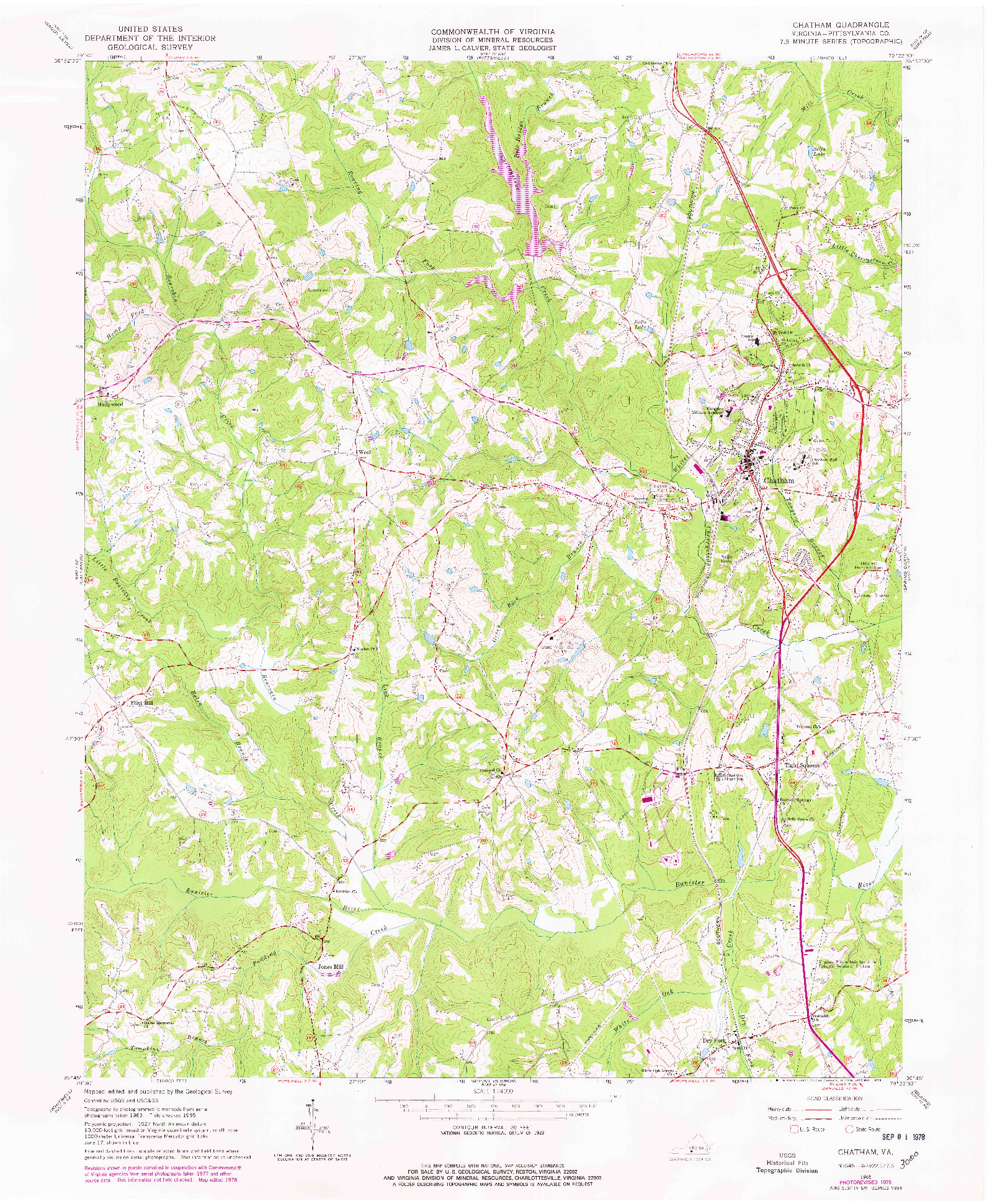 USGS 1:24000-SCALE QUADRANGLE FOR CHATHAM, VA 1965