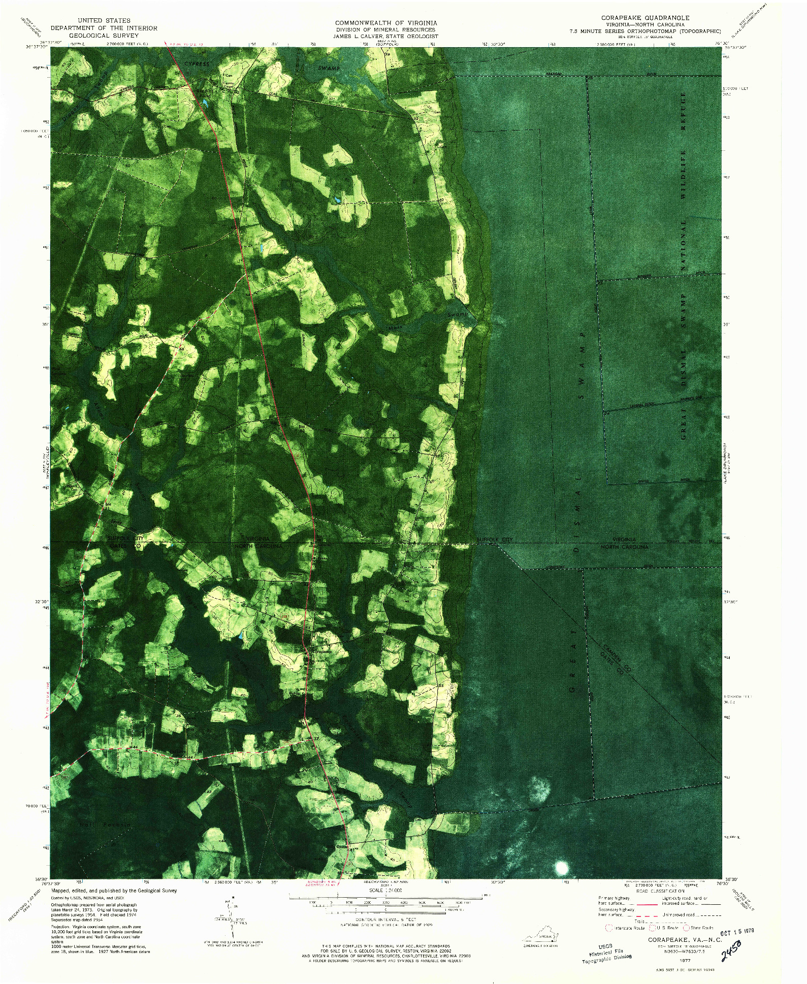 USGS 1:24000-SCALE QUADRANGLE FOR CORAPEAKE, VA 1977