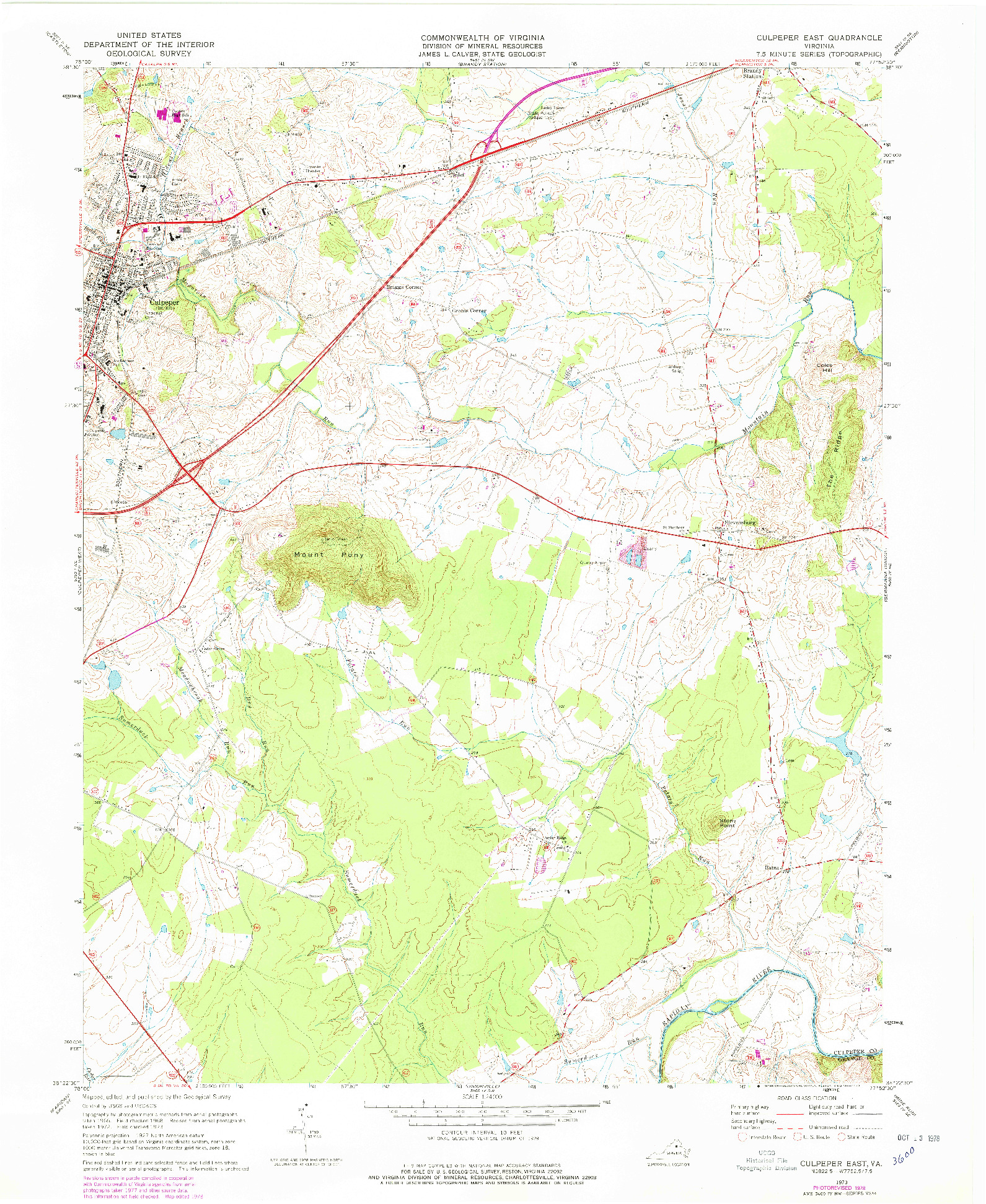 USGS 1:24000-SCALE QUADRANGLE FOR CULPEPER EAST, VA 1973