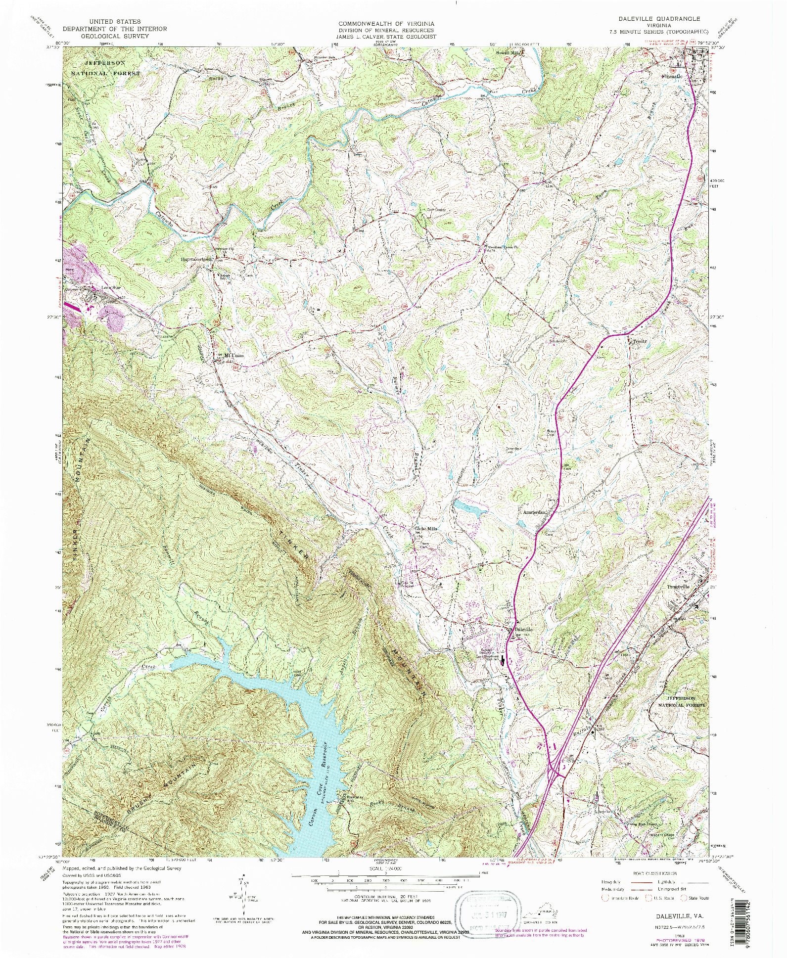 USGS 1:24000-SCALE QUADRANGLE FOR DALEVILLE, VA 1963