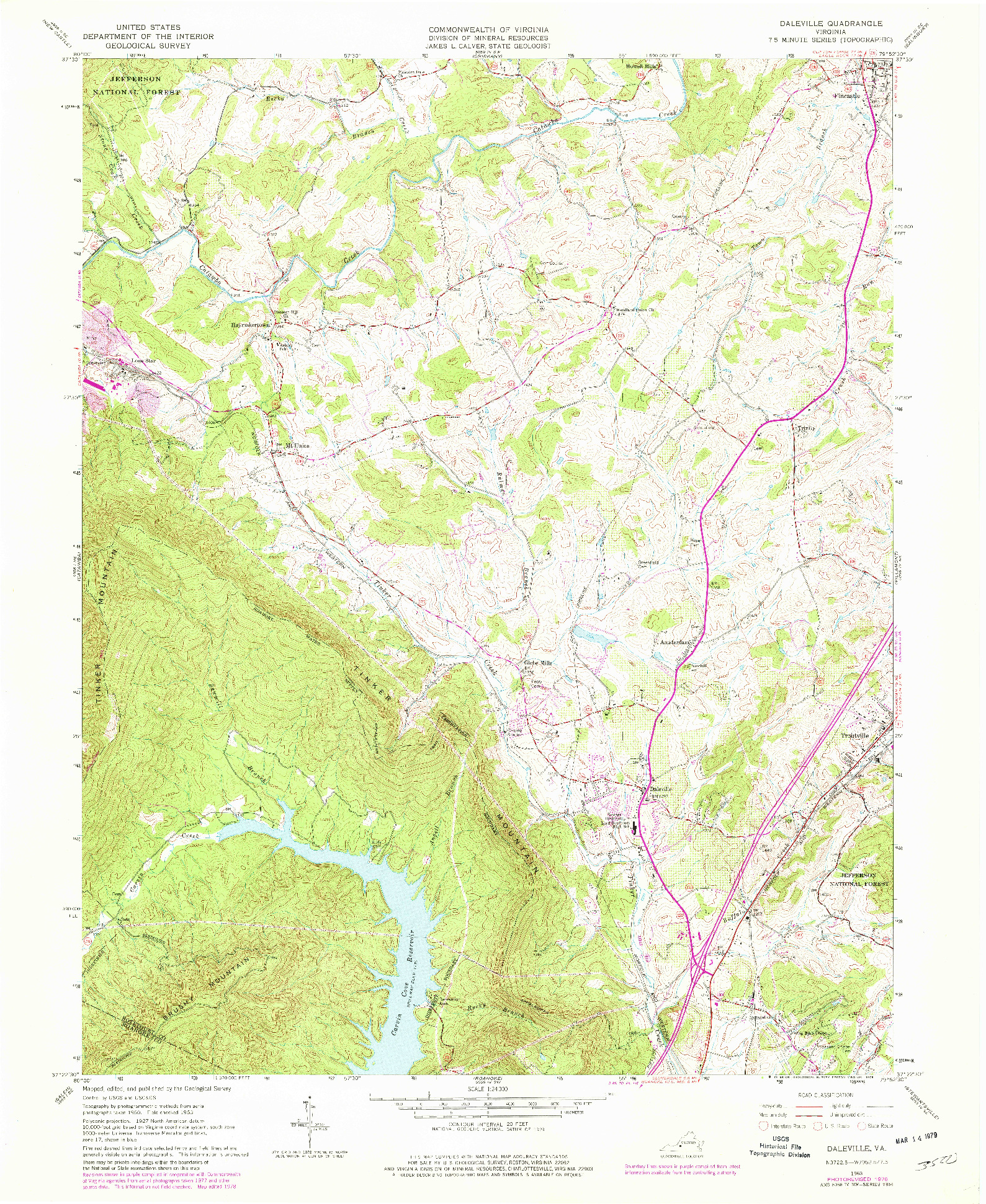 USGS 1:24000-SCALE QUADRANGLE FOR DALEVILLE, VA 1963